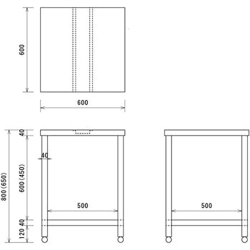 ステンレス作業台 三方枠(SUS430) 間口600mm奥行600mm高さ800mm