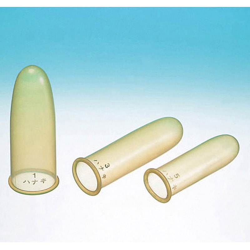 ハナキゴム ハナキ 指サック 家庭用 アメ色 サイズ5 ( 女性の人差指、薬指用、男性の小指用 ) 細長 20本入 ハナキ 指サック 家庭用 アメ色 サイズ5 ( 女性の人差指、薬指用、男性の