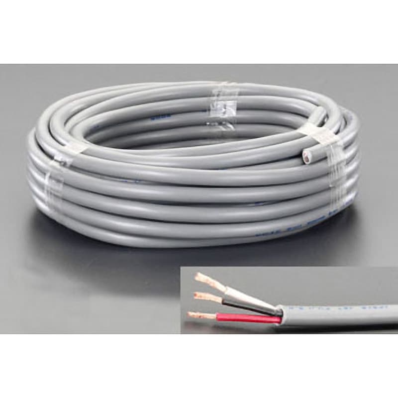EA940AG-17 300V/12A/20m ビニールキャプタイヤ ケーブル(3芯/灰) エスコ 1個 EA940AG-17