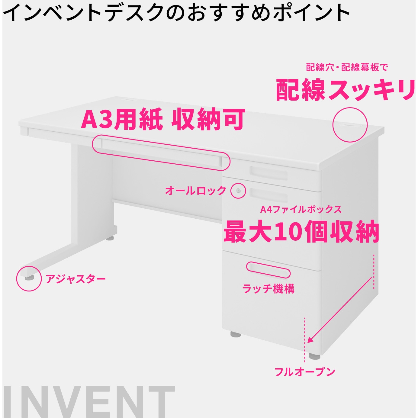 TKG-E47F1N3 INVENT 脇デスク(配送・組立サービス付き) コクヨ F1色