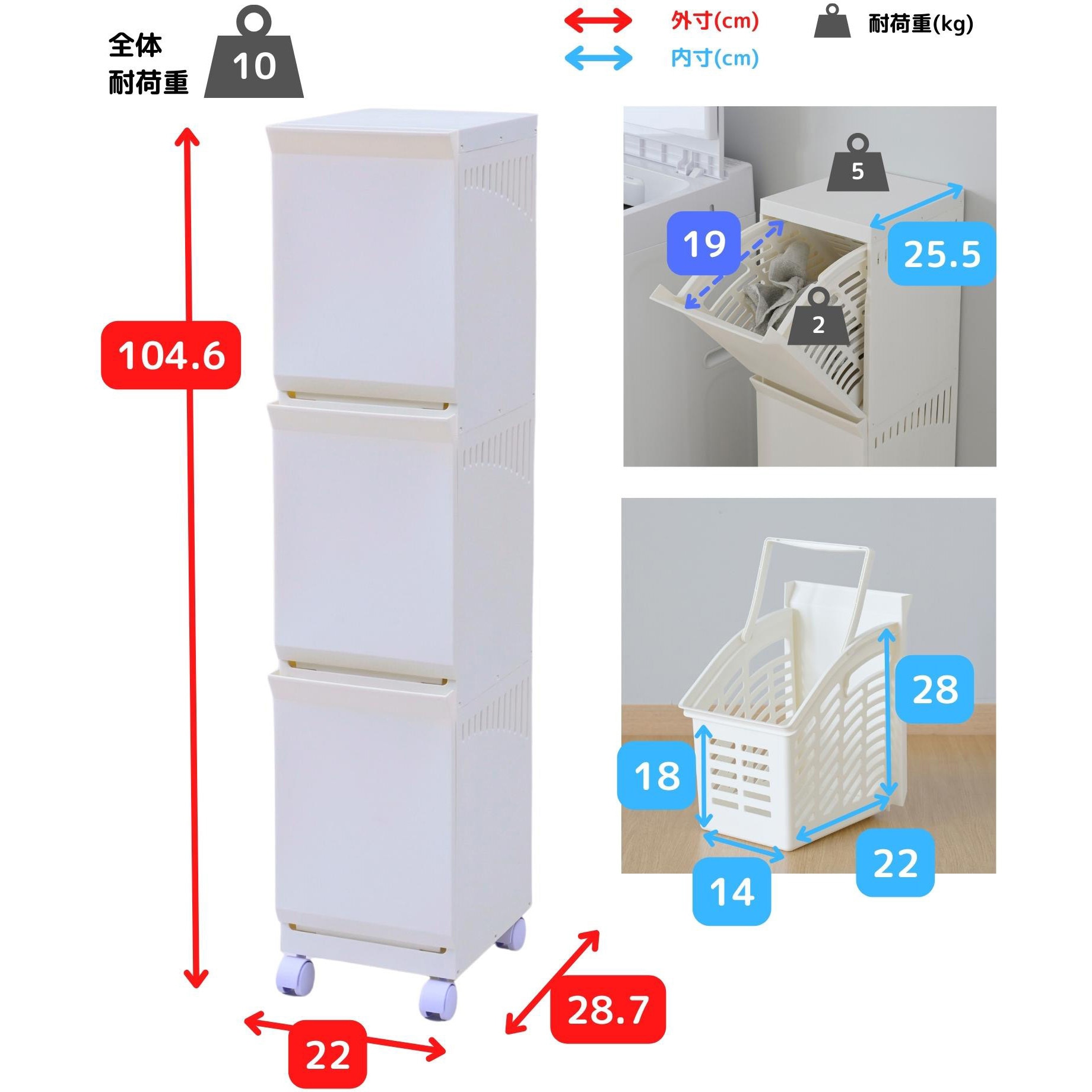 【人気商品】ベージュ 3段 オプト バスケット ランドリー 平和工業