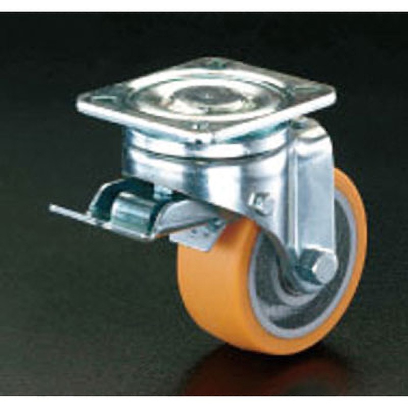 EA986KG-1 100mm キャスター(自在金具・前輪ブレーキ付) エスコ 回転ストッパー ポリウレタン車輪 車輪幅40mm  EA986KG-1