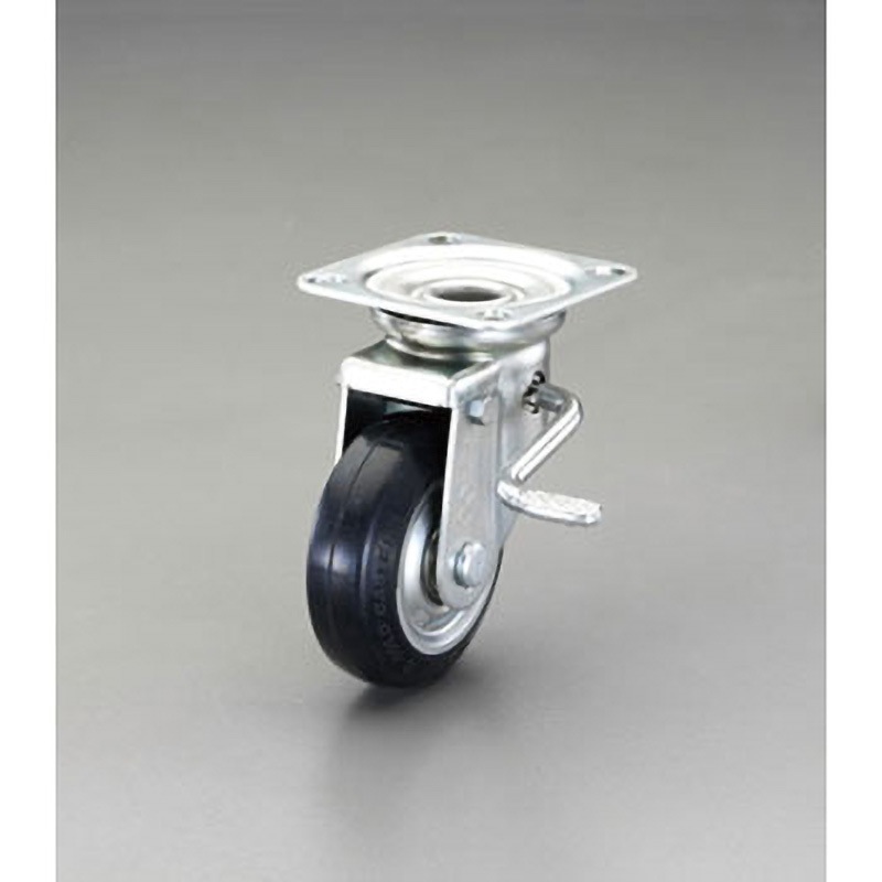 EA986PN-43 130mm キャスター(自在金具・ブレーキ付) エスコ ストッパー有り ゴム車輪 車輪幅38mm  EA986PN-43