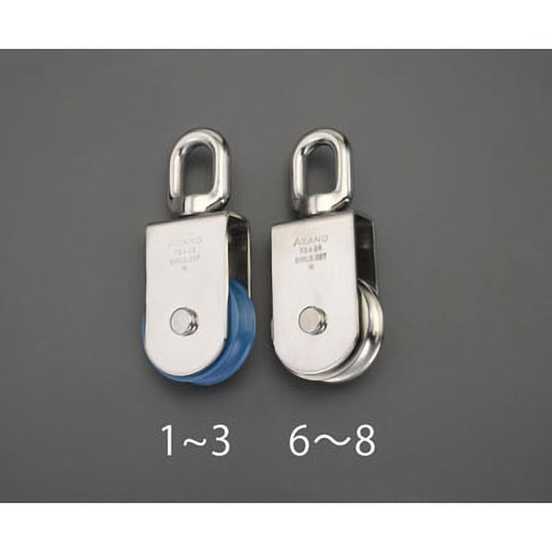 EA987SE-7【ワケあり】 75mm サンマブロック(ステンレス製/ステンレス車) エスコ 滑車 スイベル式(360°回転) 荷重550kg