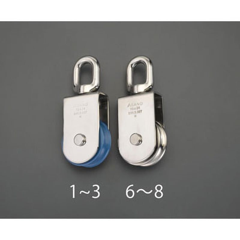 EA987SE-8 100mm サンマブロック(ステンレス製/ステンレス車) エスコ 滑車 スイベル式(360°回転) 荷重950kg