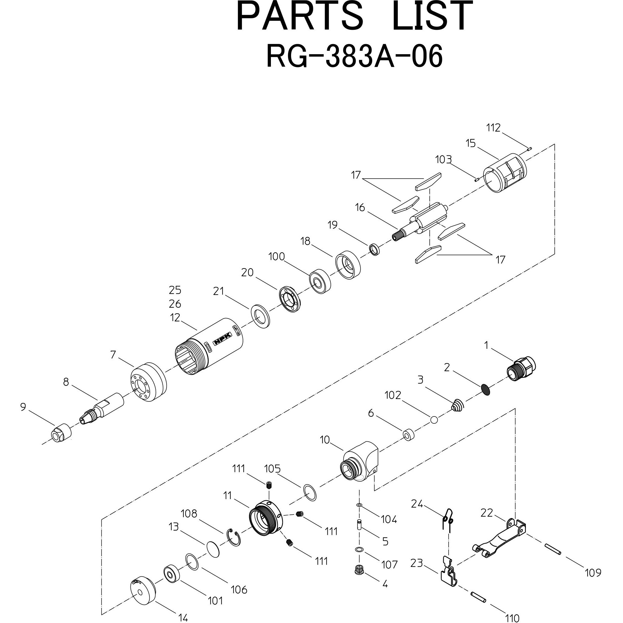 15000770 ダイグラインダ RG-383A-06 部品 日本ニューマチック 15000770 ダイグラインダ RG-383A-06 部品 日本ニューマチック