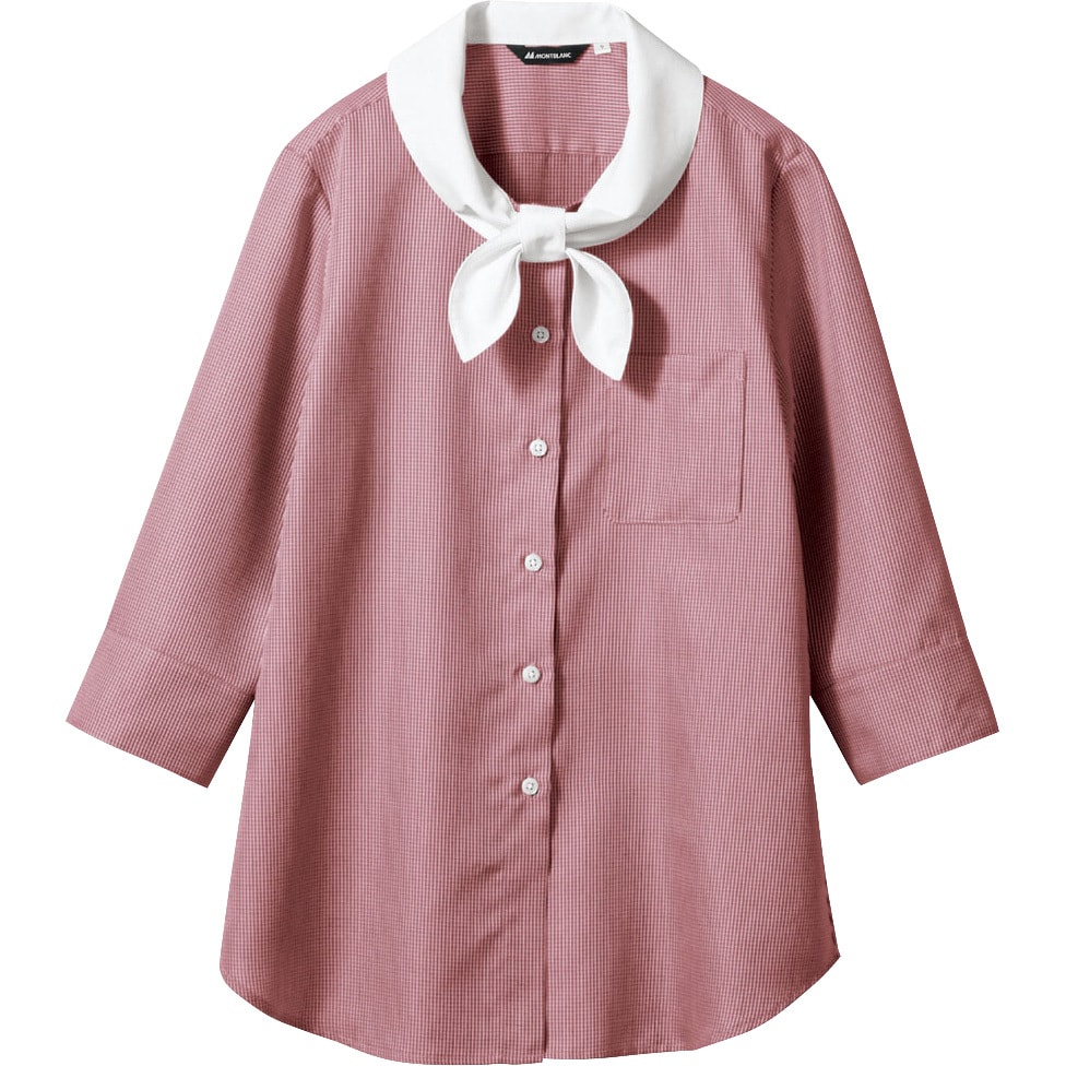 WC2231-5 ブラウス レディス 7分袖 住商モンブラン スッキリシルエット ウインカー(R)チェック 女性用 ワイン/白色 サイズ7  WC2231-5