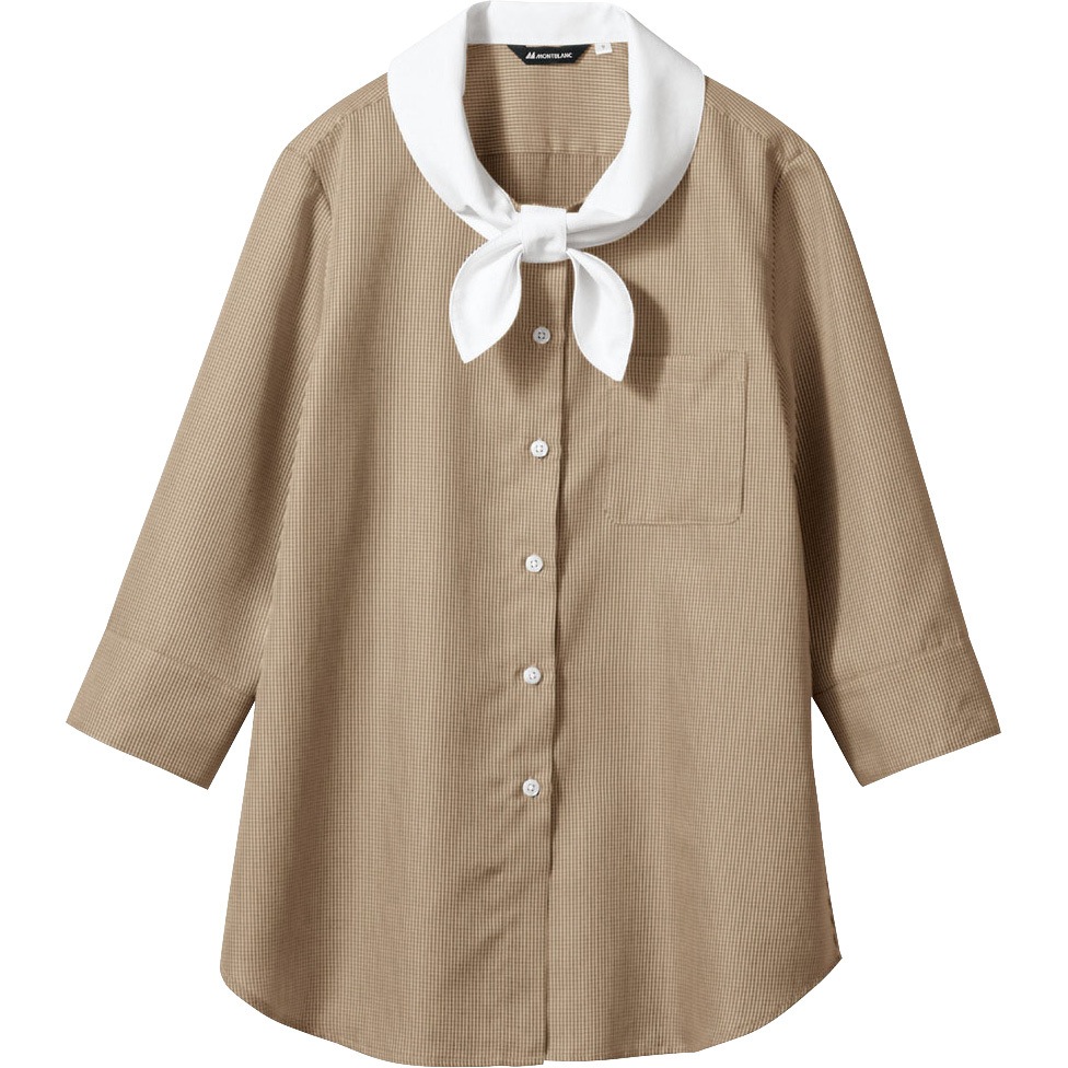 WC2231-7 ブラウス レディス 7分袖 住商モンブラン スッキリシルエット ウインカー(R)チェック 女性用 ブラウン/白色 サイズ13  WC2231-7