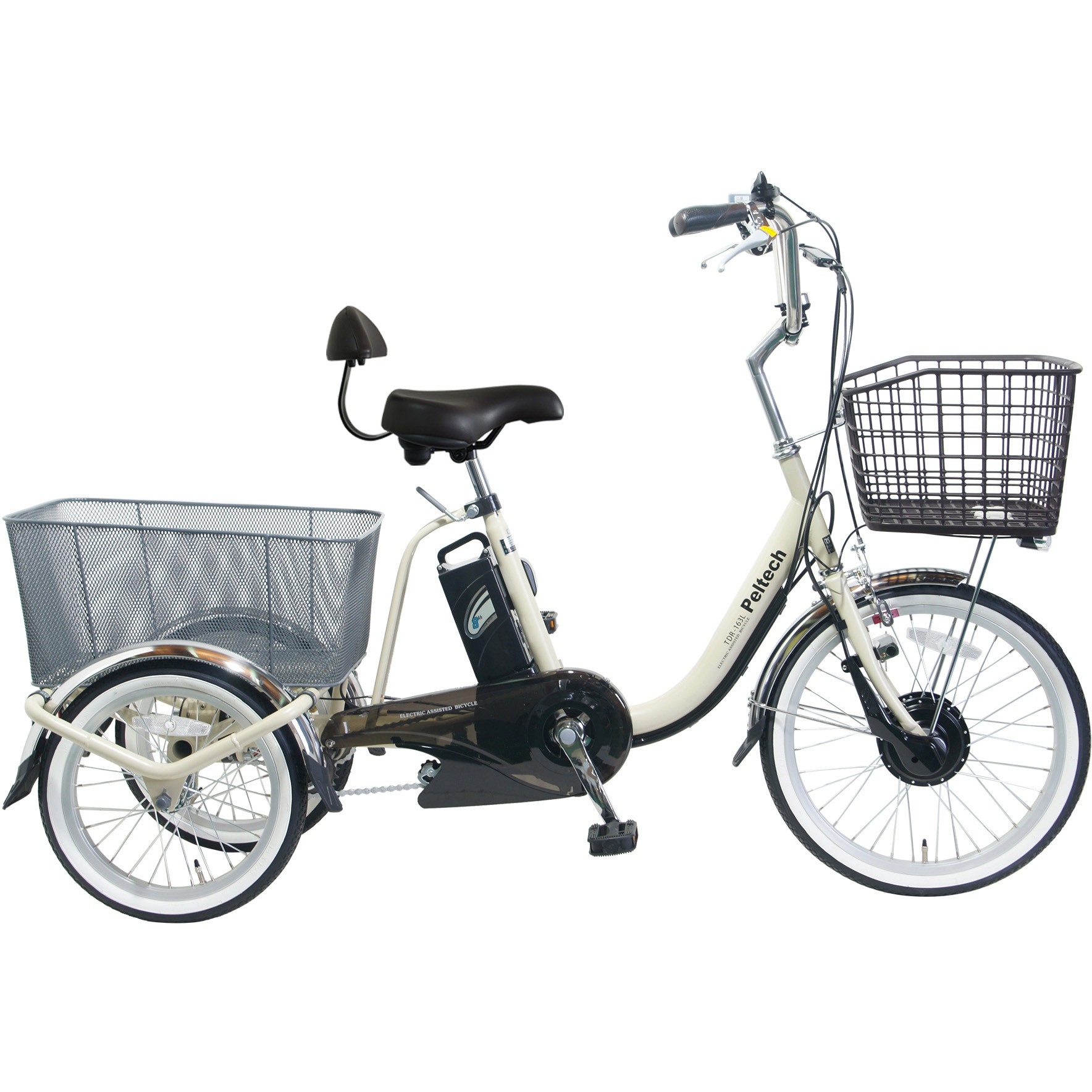 TBDR-163L-TC-BE 防災サイクル 前20型/後16型ノンパンク電動アシスト三輪自転車 【完成組立品】 バッテリー容量8Ah シングルギア 1台 PELTECH(ペルテック) 【通販モノタロウ】