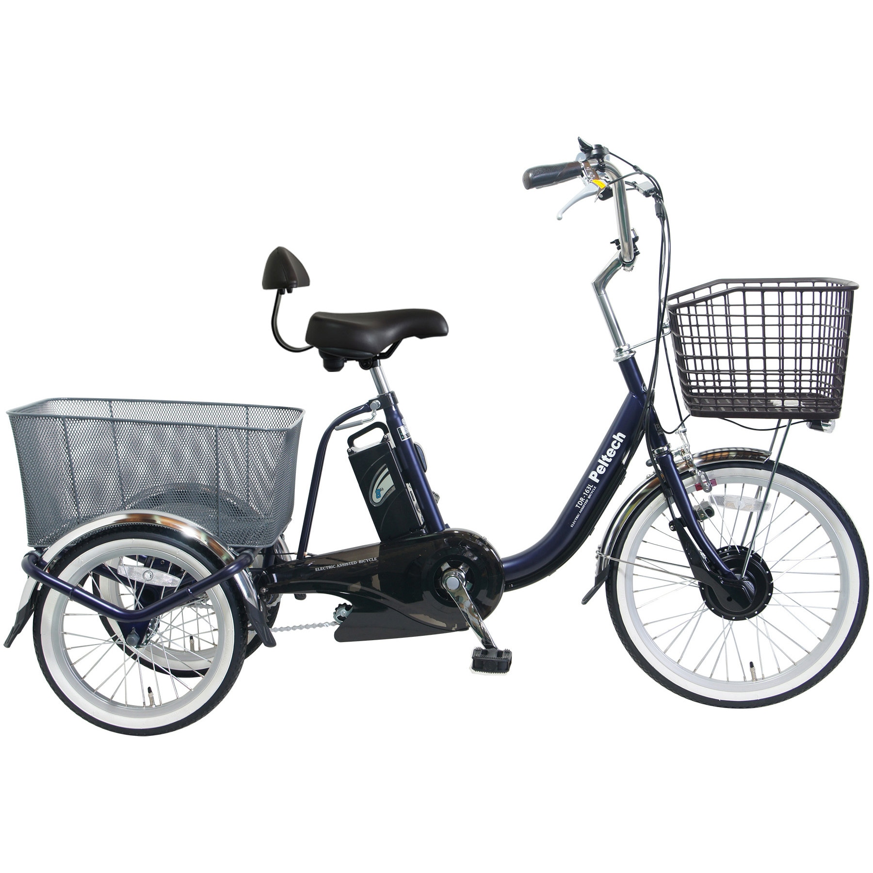 TBDR-163L-TC-NV 防災サイクル 前20型/後16型ノンパンク電動アシスト三輪自転車 【完成組立品】 バッテリー容量8Ah シングルギア 1台 PELTECH(ペルテック) 【通販モノタロウ】