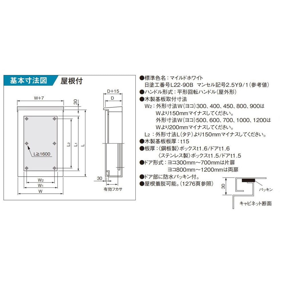 日東工業 盤用キャビネット露出形フカサ300mm(木製基板付) ライトベージュ塗装 長さ:120cm高さ:120cm幅:30cm B30-1212-2 日東工業 盤用キャビネット露出形フカサ300mm(木製基板付) ライト
