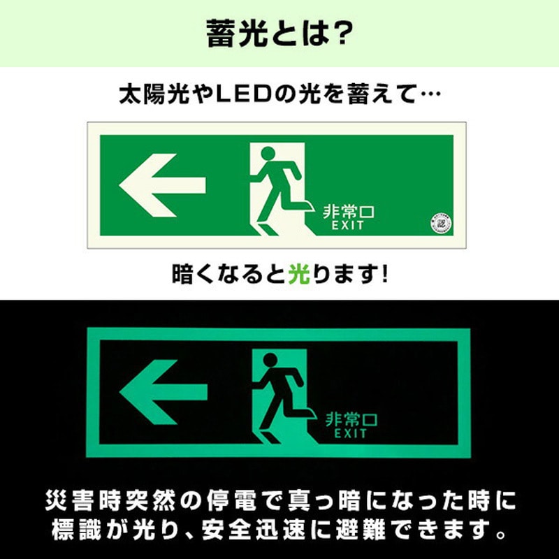 TPSN801 中輝度 蓄光式 避難誘導標識 消防認定品 両面テープ付き