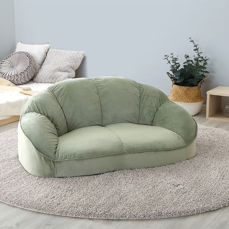 SH-07-OKCBS-2-GE 大人かわいいインテリア ローソファ2人掛け 【Chammy -チャミー-】 ホームテイスト ファブリック(ベロア調)