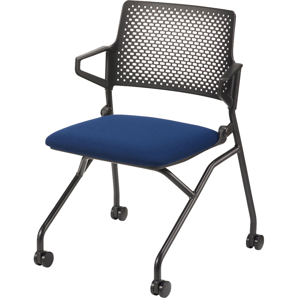 6-113-1155 ミーティングチェア FM-345シリーズ ネスティング脚 内田洋行 キャスターあり ブラック メモ台なし 質量6.1kg 高さ780mm幅557mm奥行490mm  6-113-1155