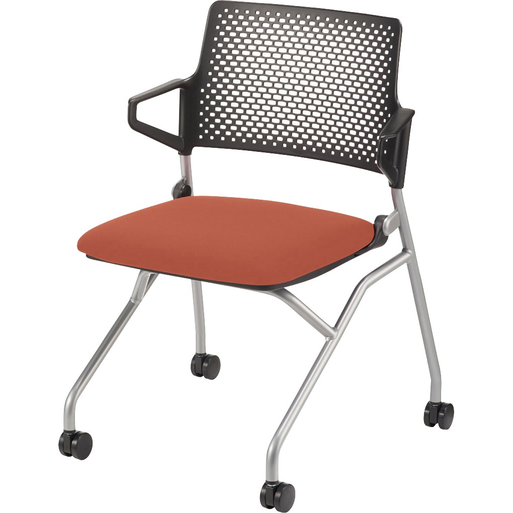 6-113-1608 ミーティングチェア FM-345シリーズ ネスティング脚 内田洋行 キャスターあり シルバーメタリック メモ台なし 質量6.1kg 高さ780mm幅557mm奥行490mm  6-113-1608