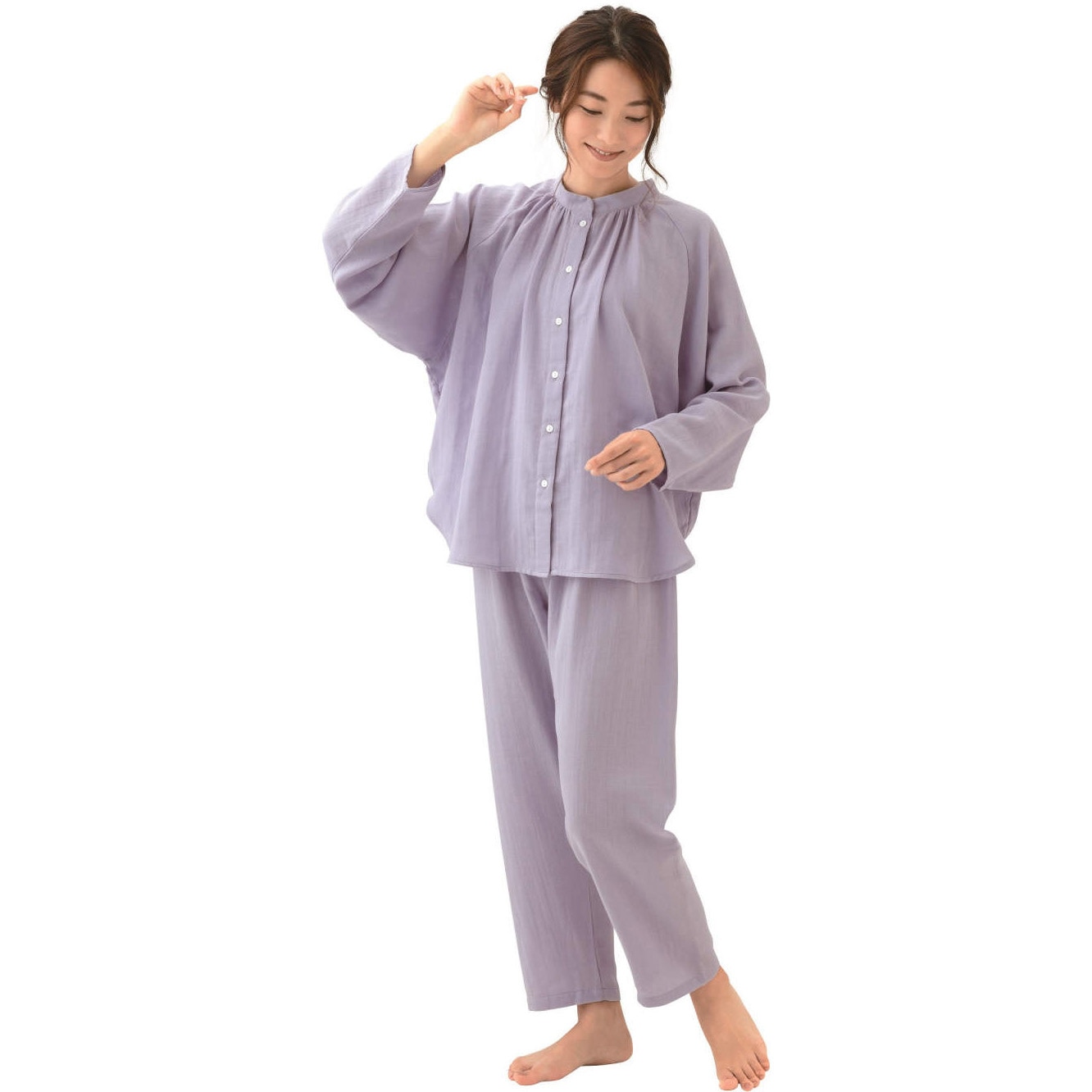 ライラックM-L 綿100% ダブルガーゼ うるふわパジャマ メイダイ ライラック色 M～Lサイズ