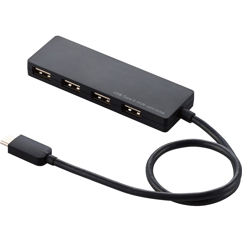 USBハブ 2.0 4ポート タイプC バスパワー 薄型 スリム ケーブル長 15cm 直付けタイプ ブラック色 U2HC-A430BBK
