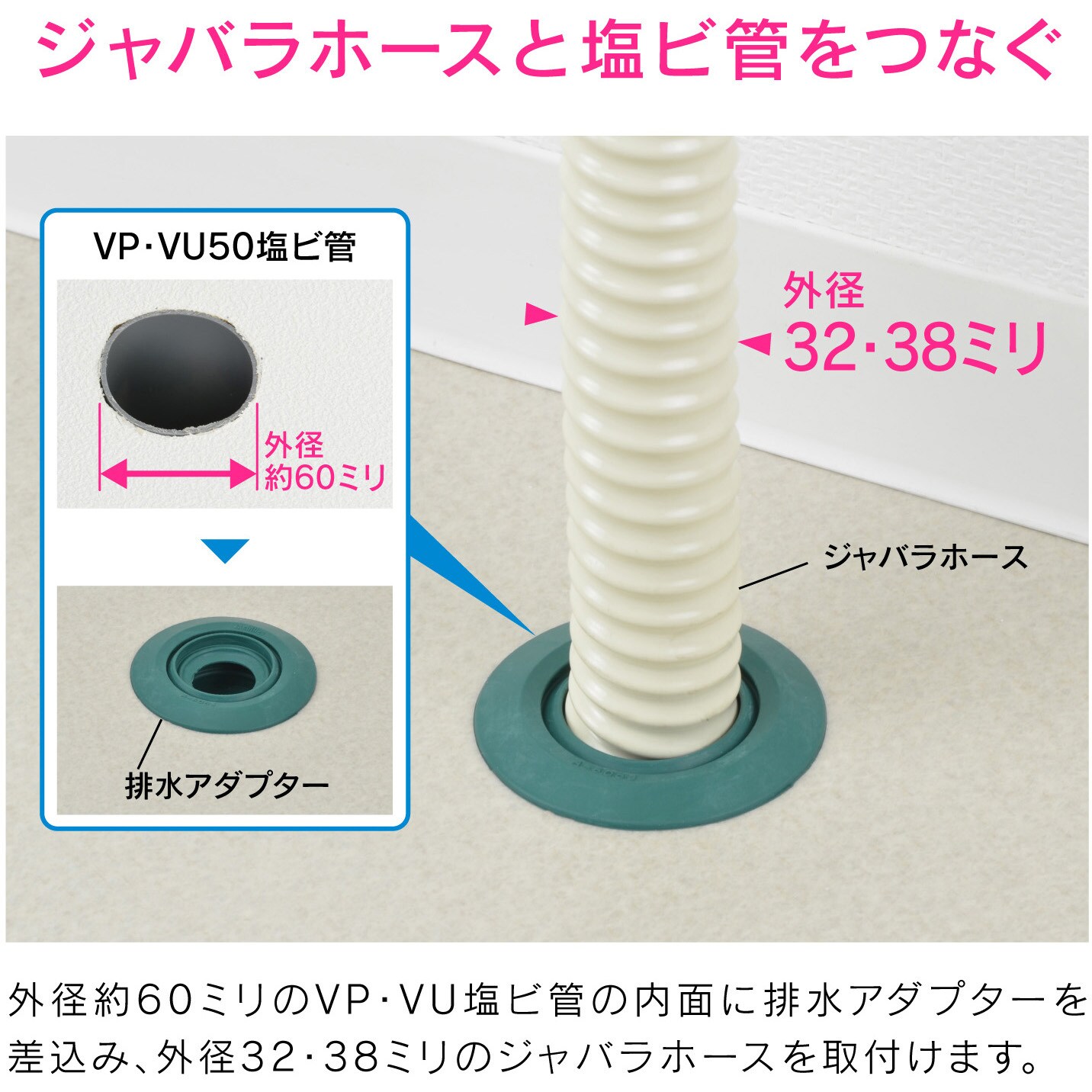 Ga Mg042 ガオナ 接続アダプター ジャバラホース 呼50塩ビ管 Vp Vu兼用 ゴム製 防臭 Gaona ガオナ Ga Mg042 通販モノタロウ