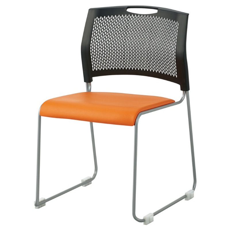 FRS-10L OR スタッキングチェア FRS PVCレザー張 ジョインテックス 組立・設置・取付 マンダリンオレンジ/ブラック色 高さ777mm幅514mm奥行537mm  FRS-10L OR
