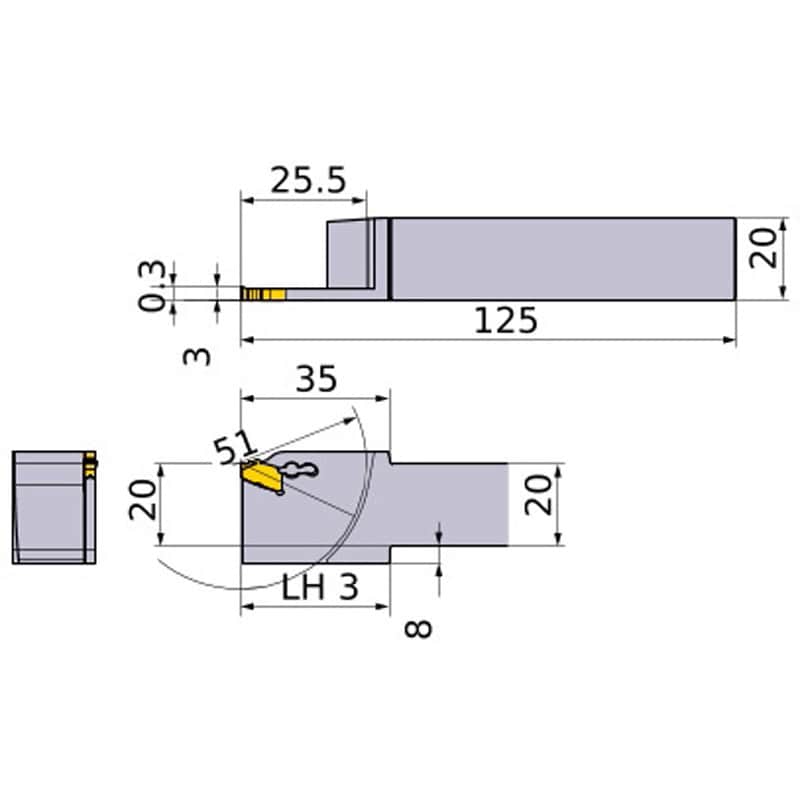GWSR2020K00-F51 外径 小物高精度加工用 溝入れ突切り旋削工具 GWSR2020K00-F51 外径 小物高精度加工用 溝入れ突切り旋削工具
