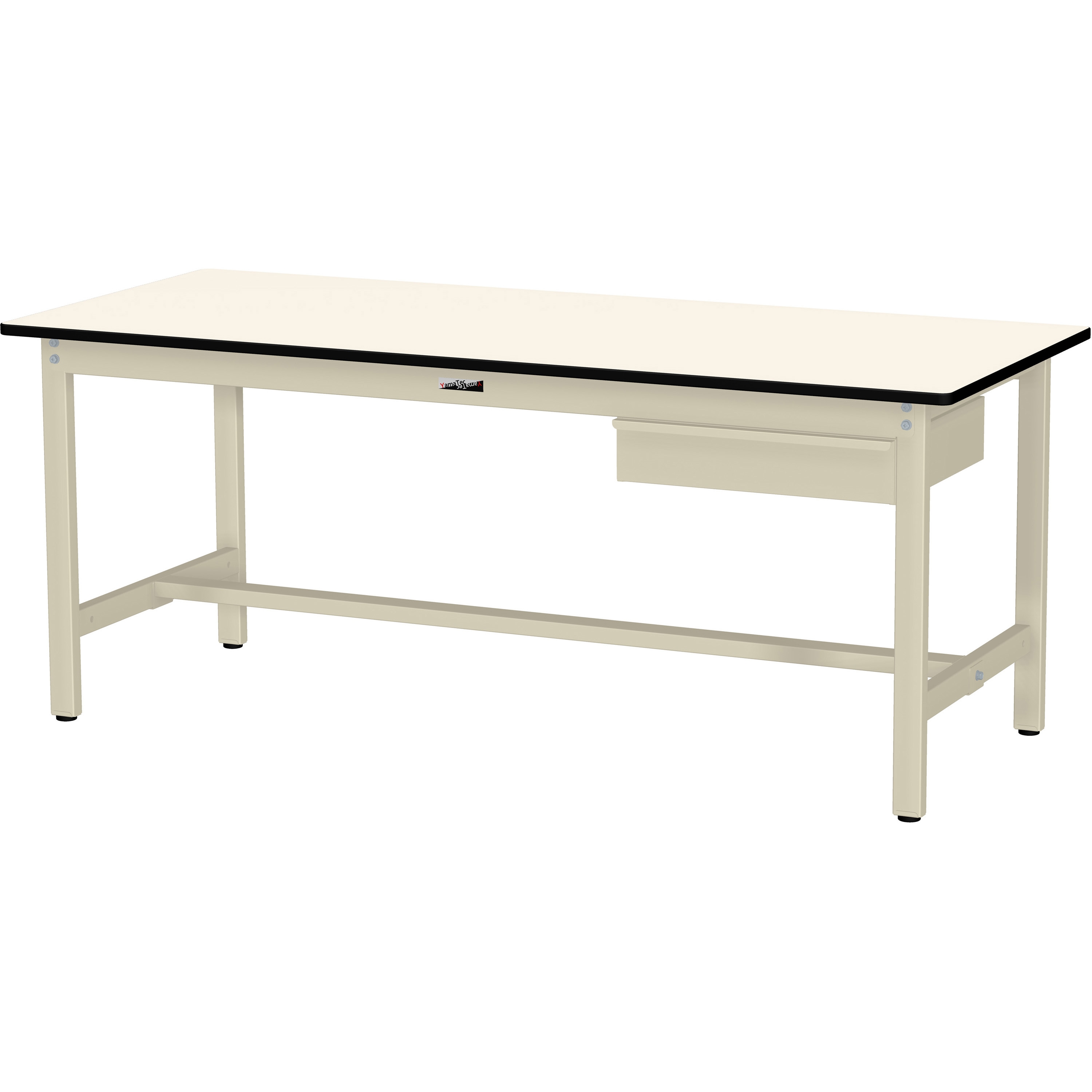 SWR-1590-II+D1-IV ワークテーブル300シリーズH740固定式(1段(深型W500mm)キャビネット付き) 山金工業 塩ビシート製天板 アイボリー 間口1500mm奥行900mm