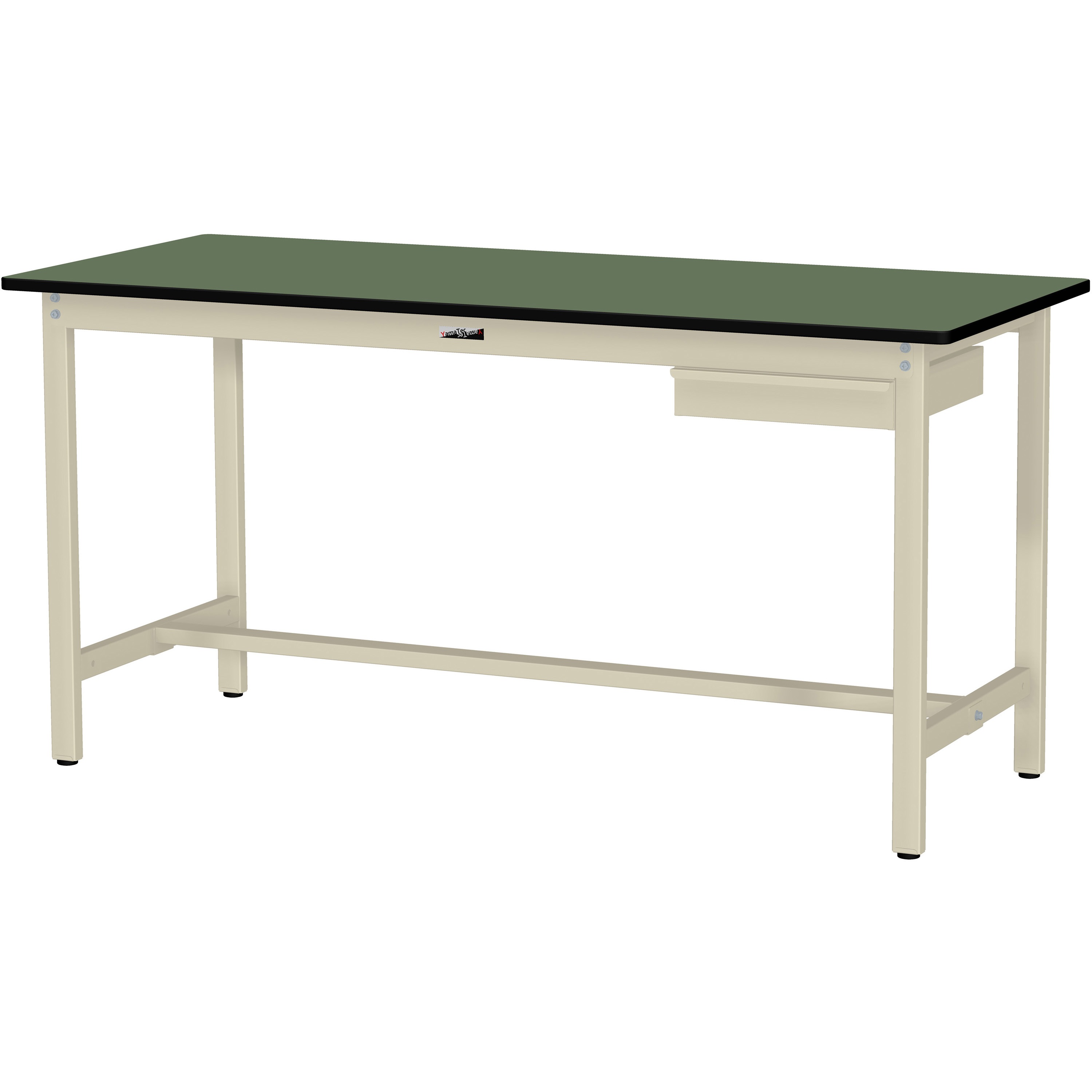 SWRH-1875-GI+S1-IV ワークテーブル300シリーズH900固定式(1段(浅型W394mm)キャビネット付き) 山金工業 塩ビシート製天板 グリーン 間口1800mm奥行750mm