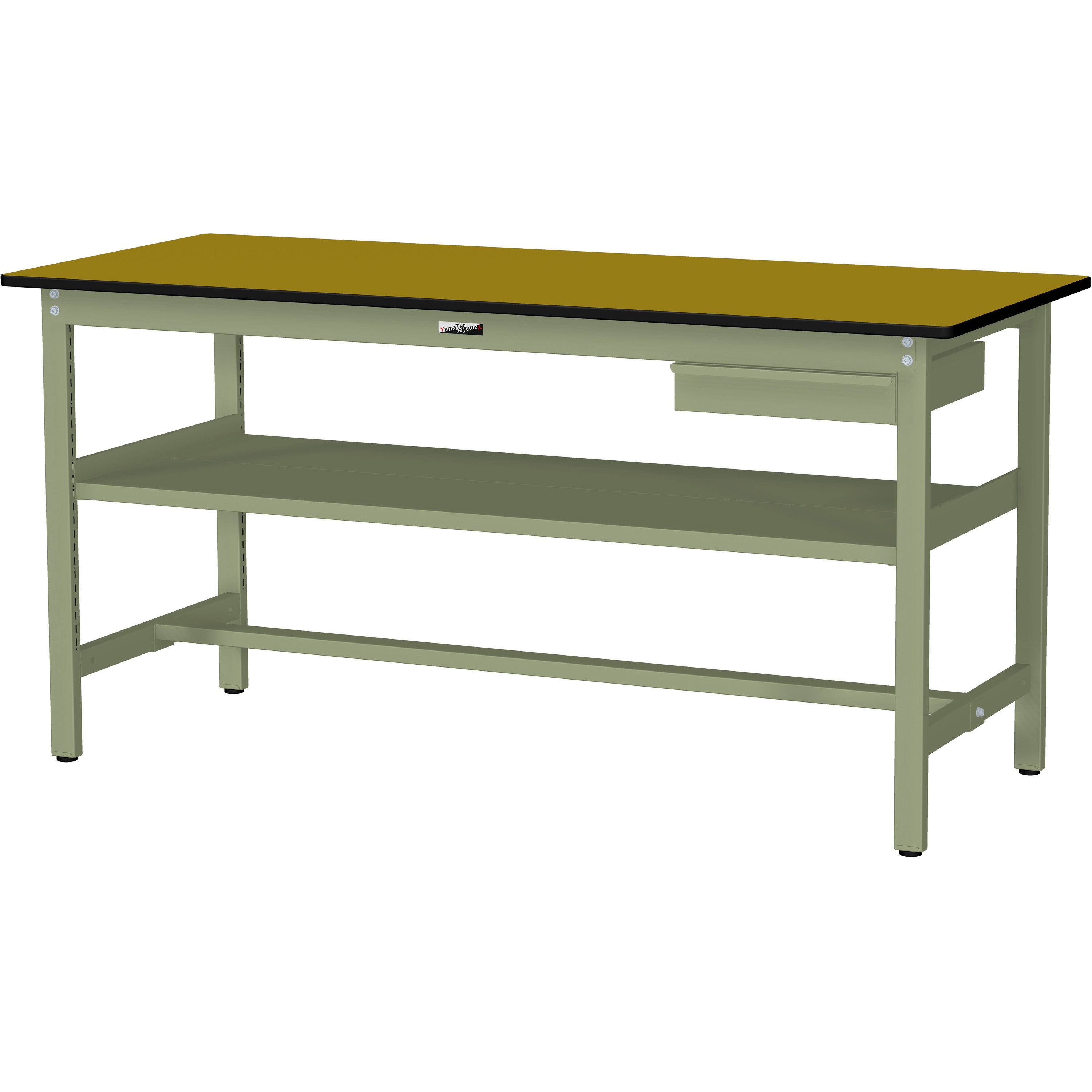 SWPH-775S2-MG+S1-G ワークテーブル300シリーズH900固定式(中間棚・1段(浅型W394mm)キャビネット付き) 山金工業 ポリエステル製天板 木目柄 間口750mm奥行750mm 39,415円