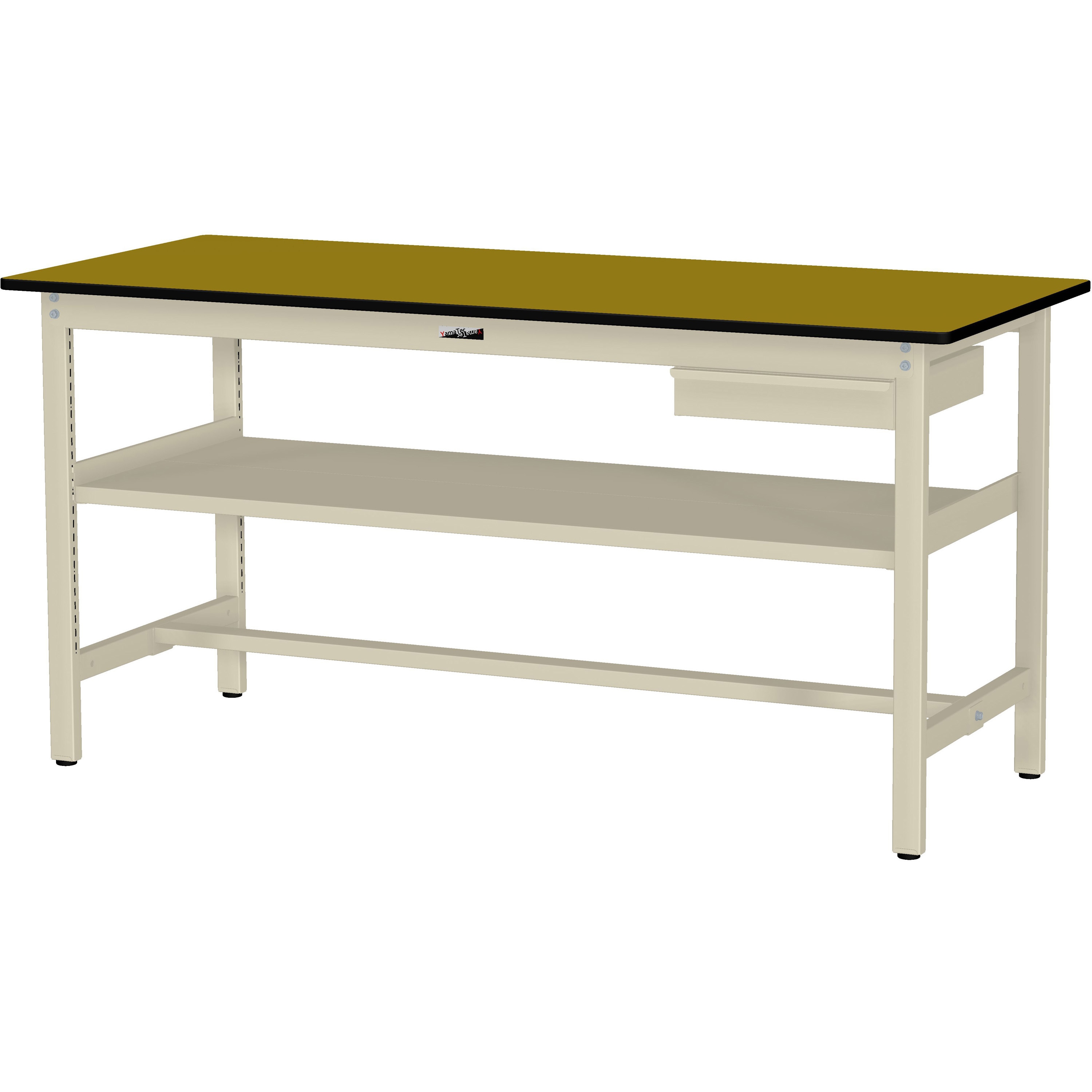 SWPH-1260S2-MI+S1-IV ワークテーブル300シリーズH900固定式(中間棚・1段(浅型W394mm)キャビネット付き) 山金工業 ポリエステル製天板 木目柄 アイボリー 間口1200mm奥行600mm