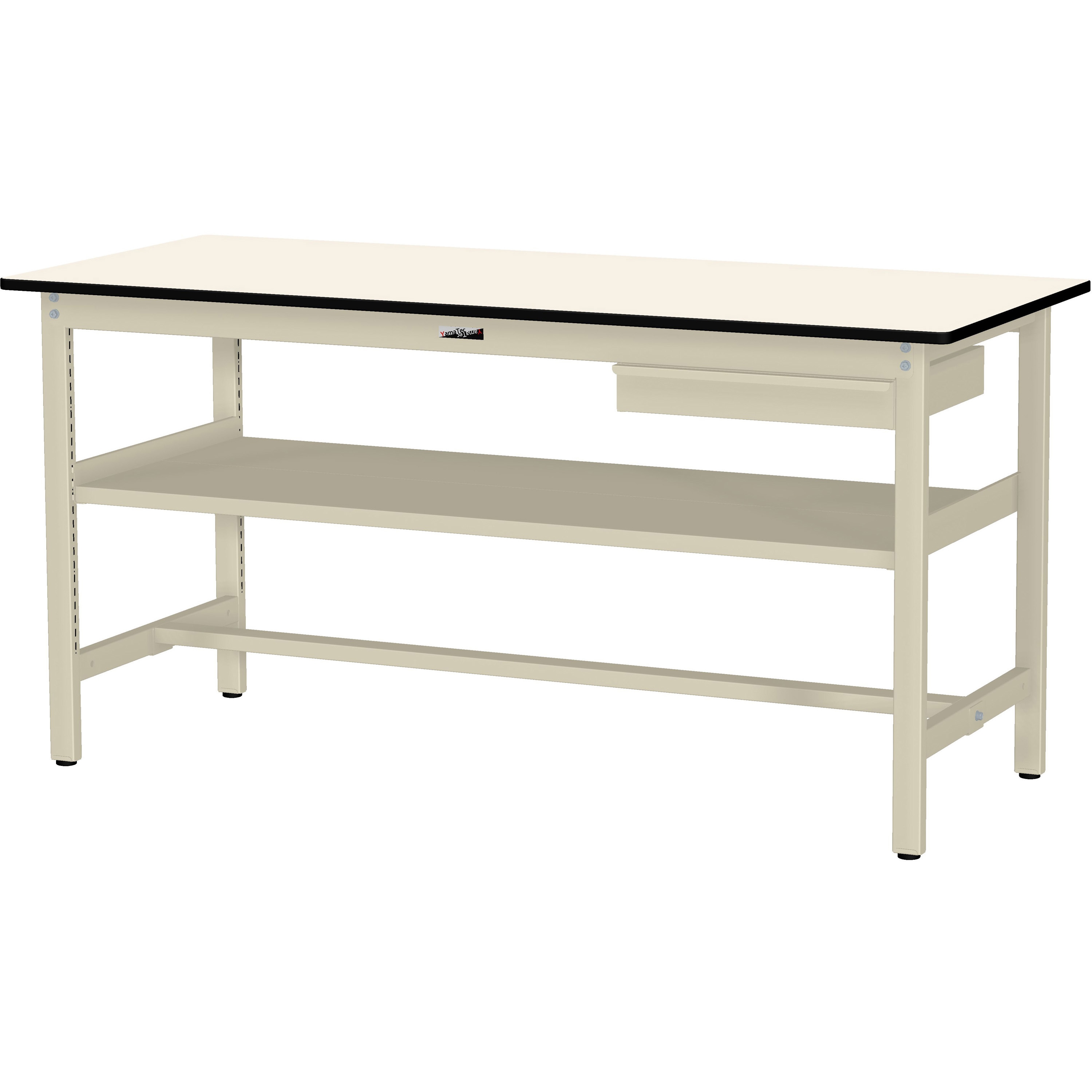 SWPH-1860S2-II+L1-IV ワークテーブル300シリーズH900固定式(中間棚・1段(浅型W500mm)キャビネット付き) 山金工業 ポリエステル製天板 アイボリー 間口1800mm奥行600mm 45,663円