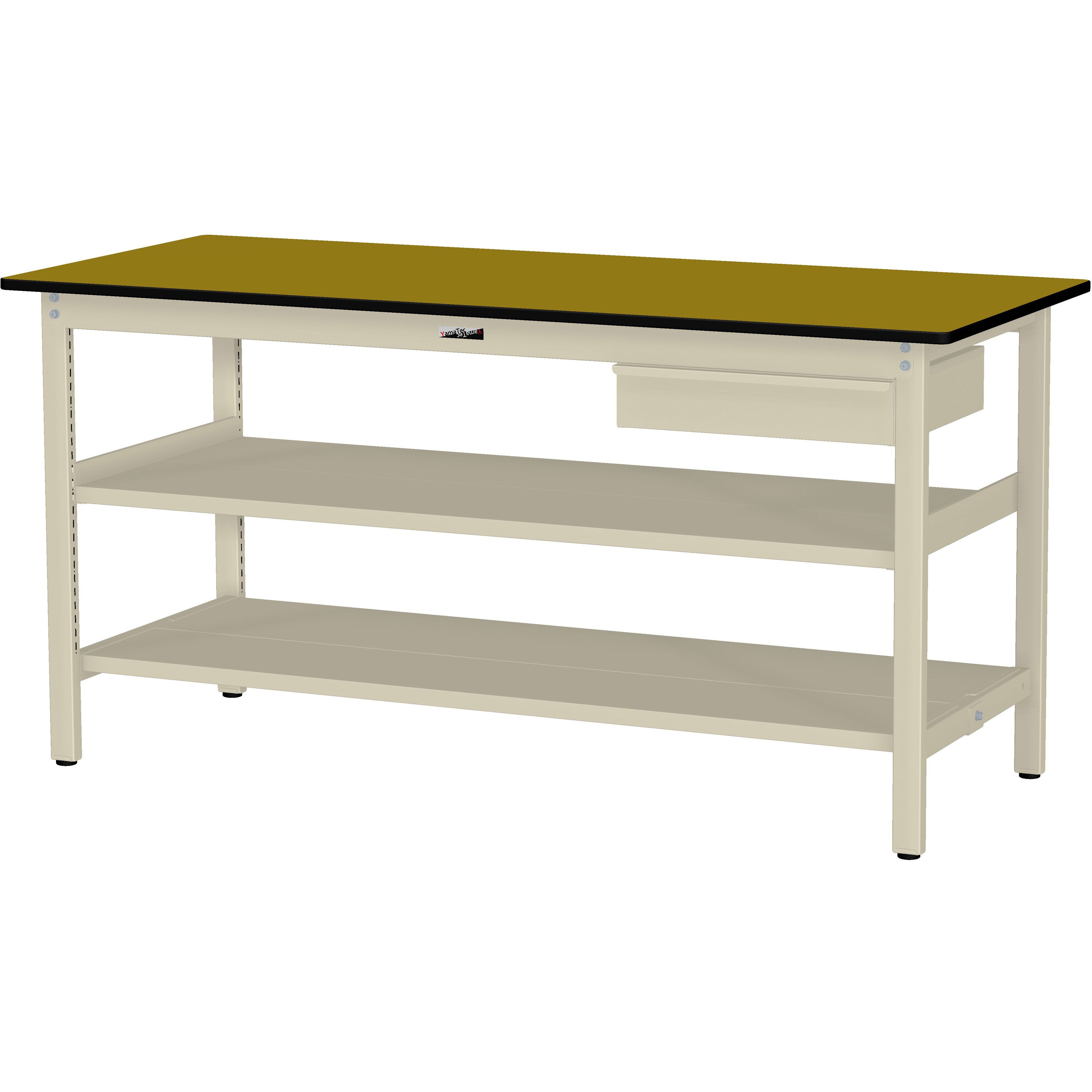 SWPH-1275TTS2-MI+D1-IV ワークテーブル300シリーズH900固定式(中間棚・全面棚板・1段(深型W500mm)キャビネット付き) 1台 山金工業 【通販モノタロウ】