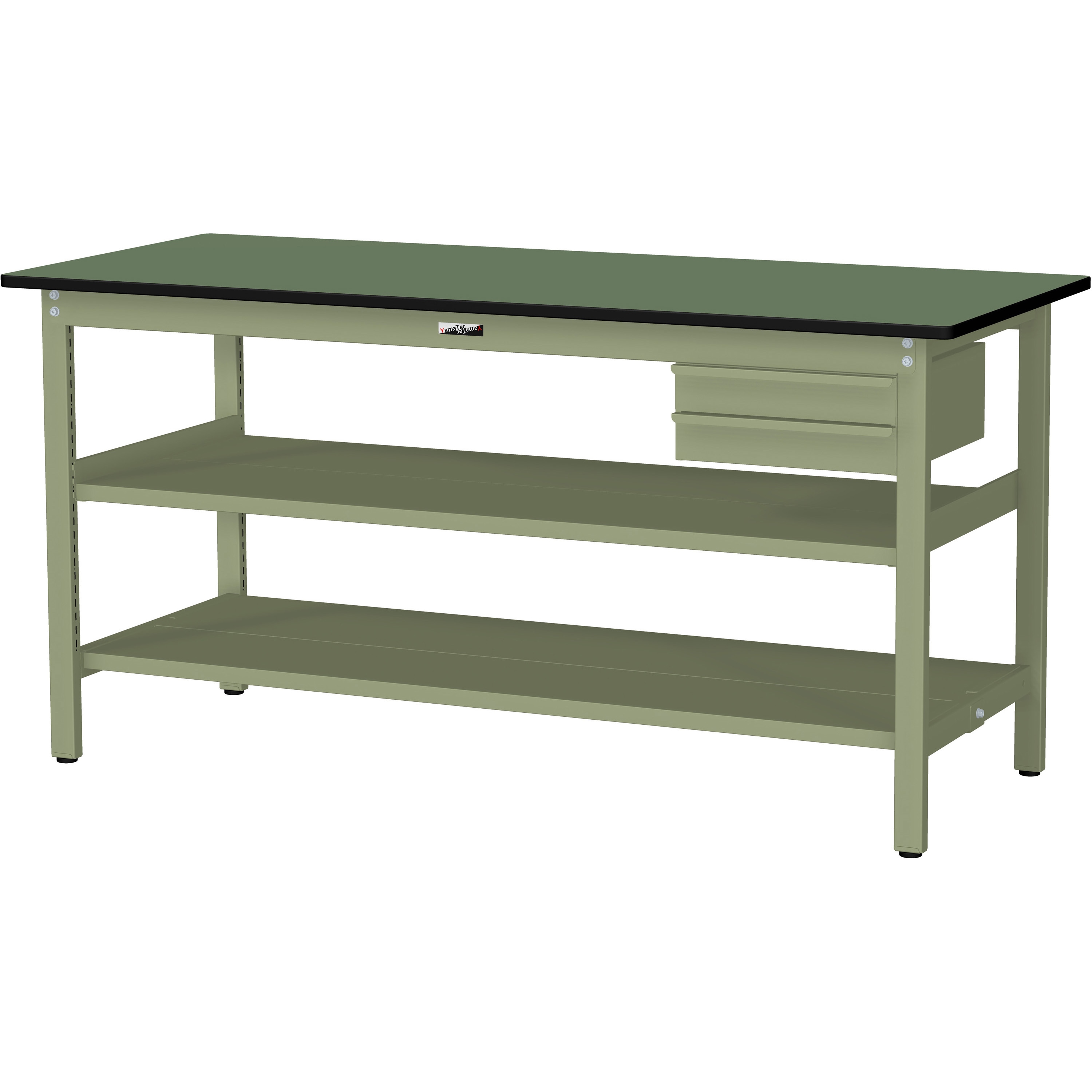 SWRH-1860TTS2-GG+S2-G ワークテーブル300シリーズH900固定式(中間棚・全面棚板・2段(浅型W394mm)キャビネット付き) 1台 山金工業 【通販モノタロウ】