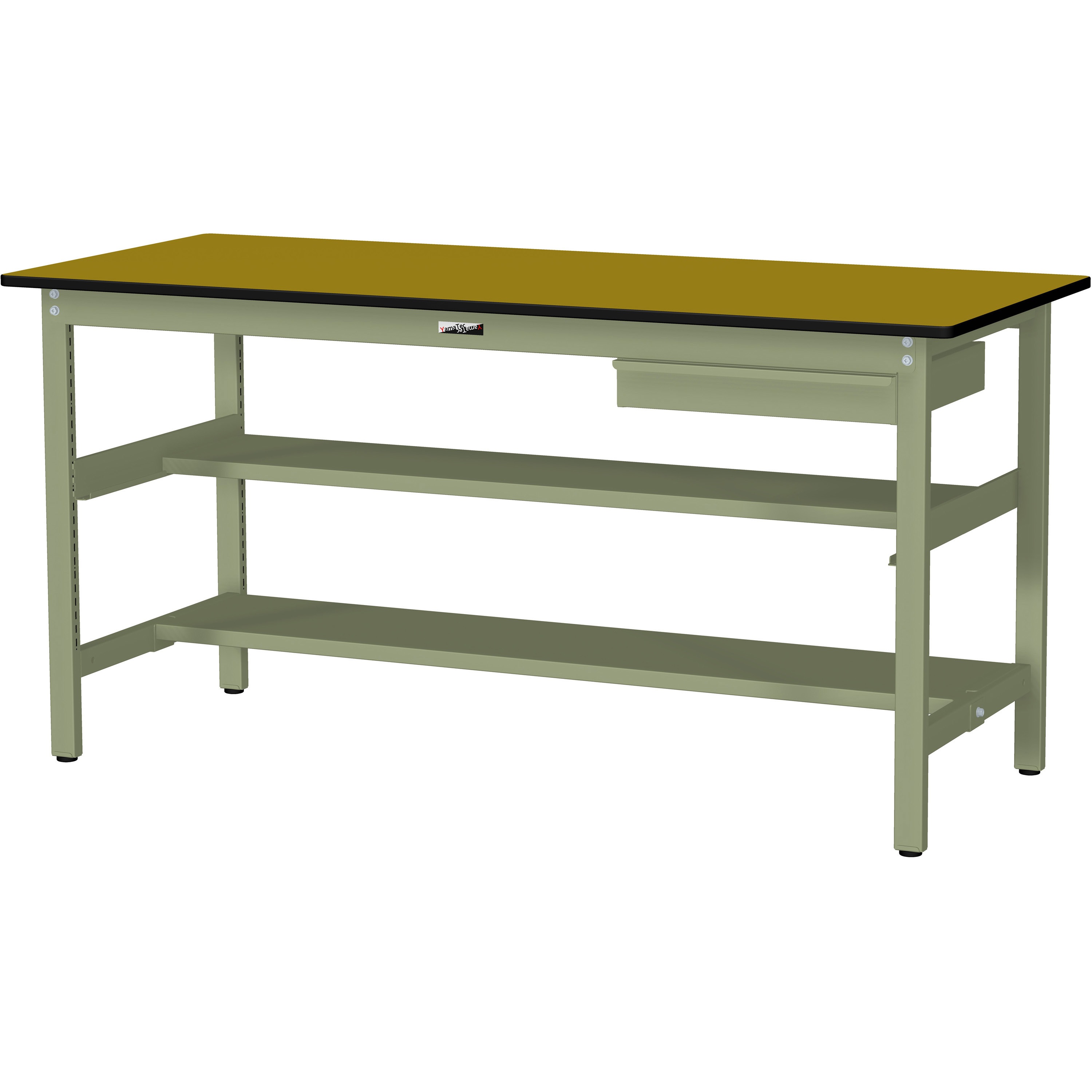 SWPH-1260TS1-MG+L1-G ワークテーブル300シリーズH900固定式(中間棚・半面棚板・1段(浅型W500mm)キャビネット付き) 1台 山金工業 【通販モノタロウ】