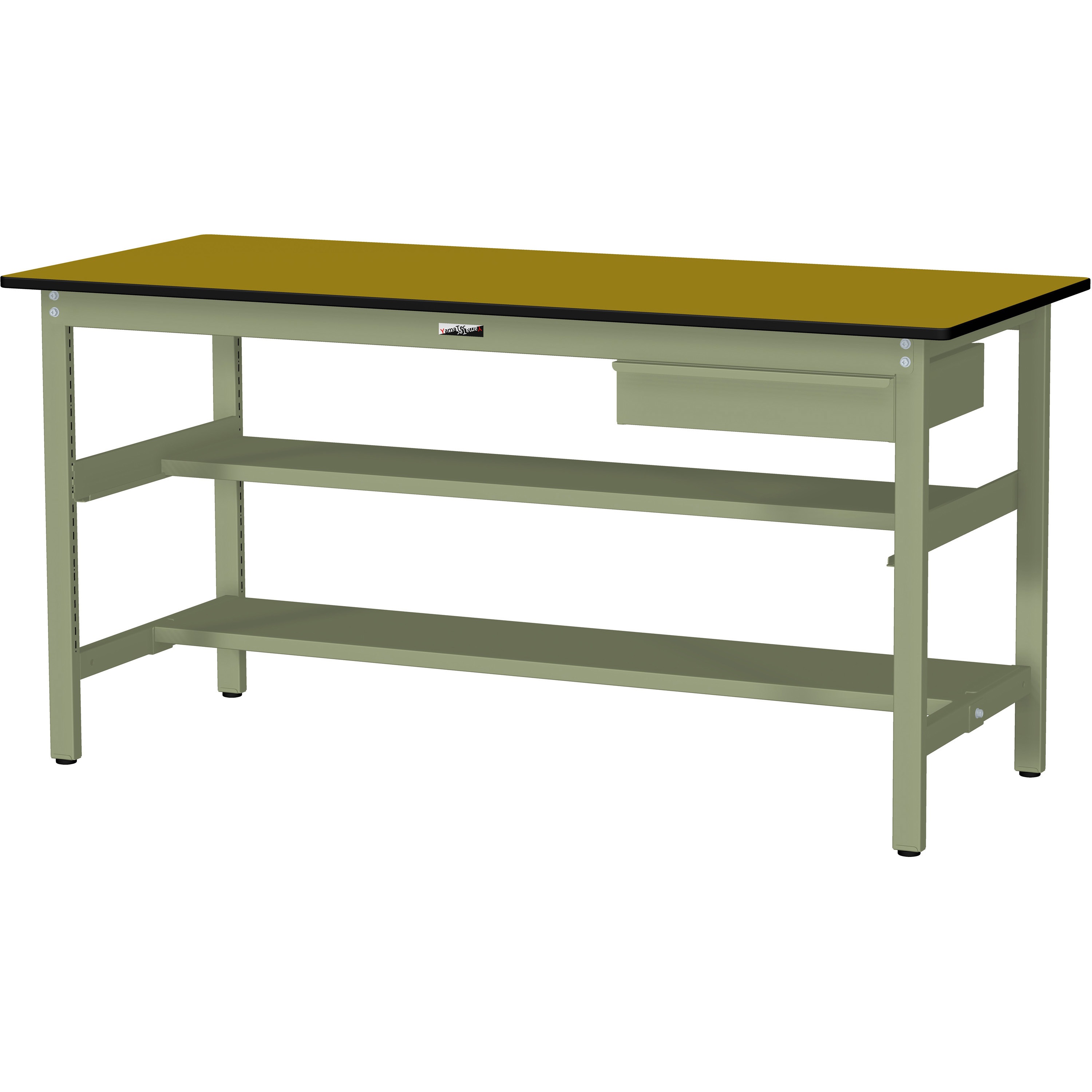 SWPH-960TS1-MG+D1-G ワークテーブル300シリーズH900固定式(中間棚・半面棚板・1段(深型W500mm)キャビネット付き) 1台 山金工業 【通販モノタロウ】