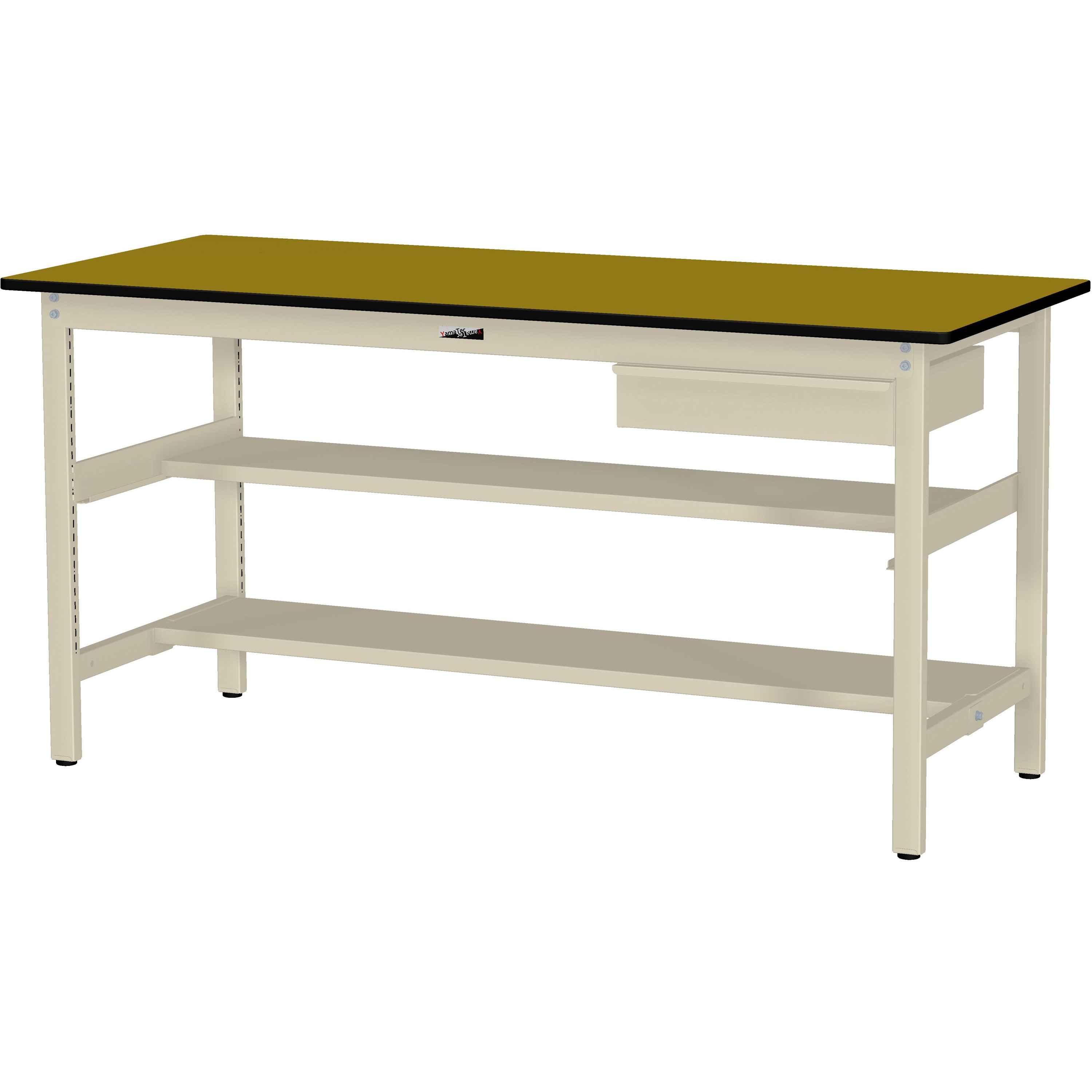 SWPH-1890TS1-MI+D1-IV ワークテーブル300シリーズH900固定式(中間棚・半面棚板・1段(深型W500mm)キャビネット付き) 1台 山金工業 【通販モノタロウ】