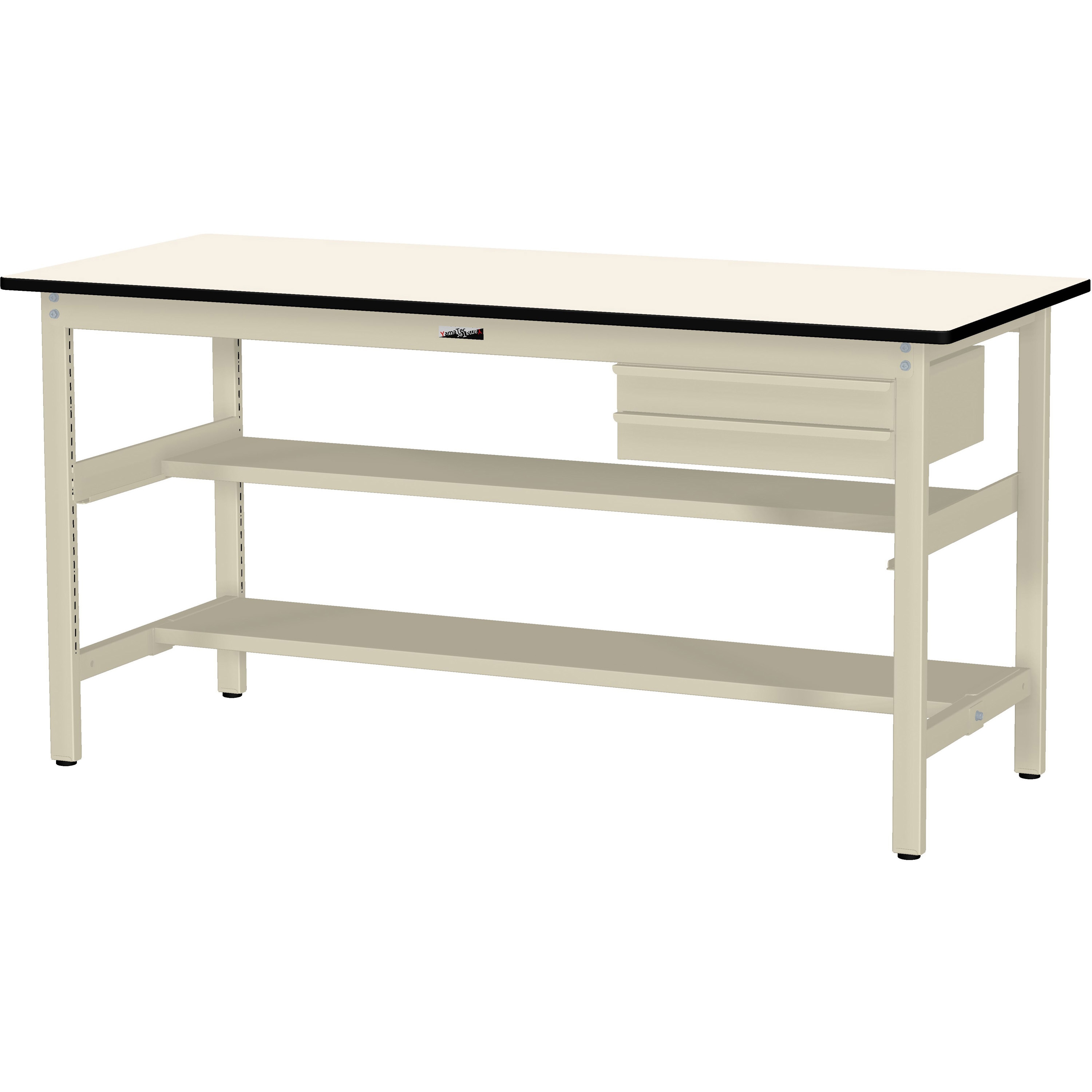 SWPH-1875TS1-II+L2-IV ワークテーブル300シリーズH900固定式(中間棚・半面棚板・2段(浅型W500mm)キャビネット付き) 1台 山金工業 【通販モノタロウ】