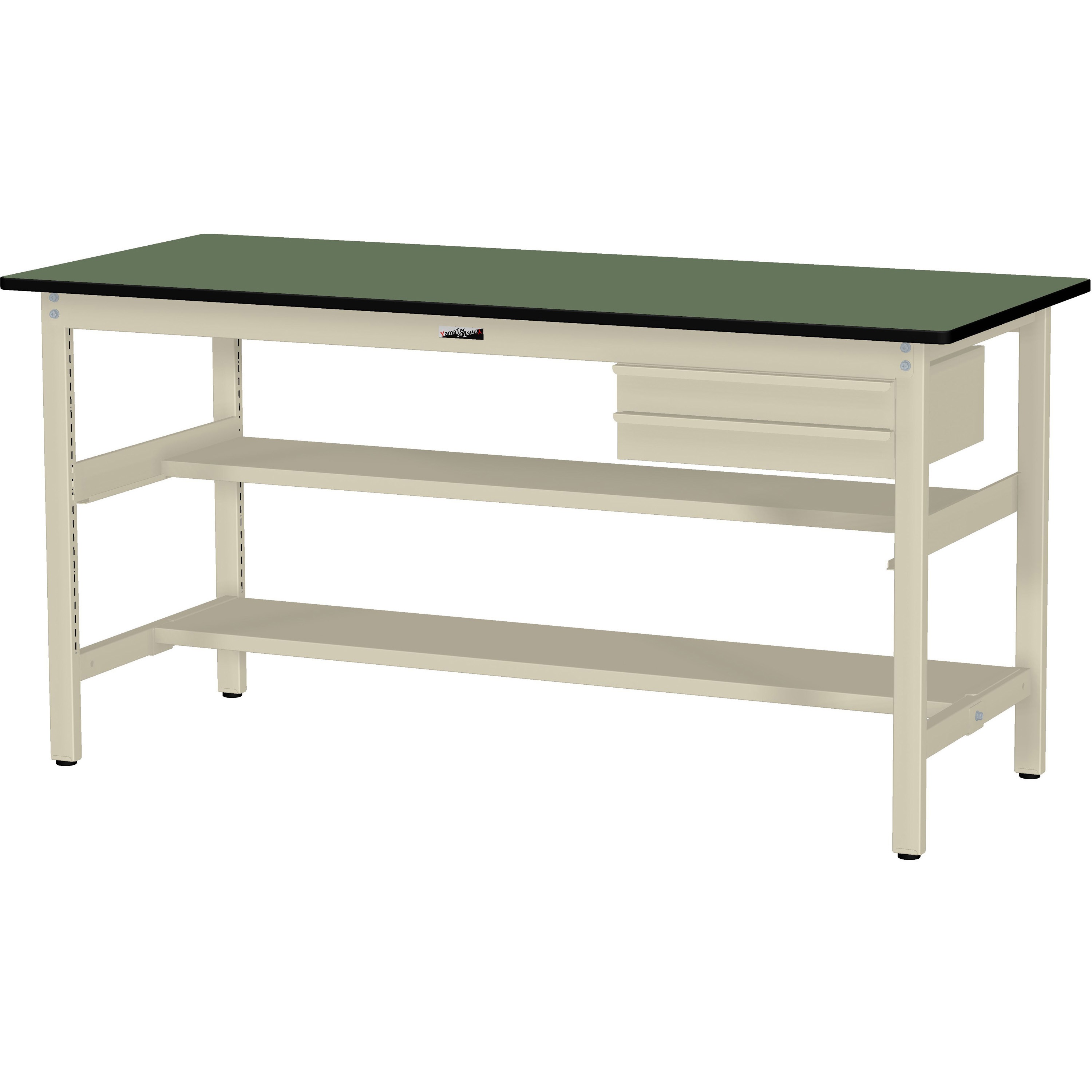 SWRH-1575TS1-GI+L2-IV ワークテーブル300シリーズH900固定式(中間棚・半面棚板・2段(浅型W500mm)キャビネット付き) 1台 山金工業 【通販モノタロウ】