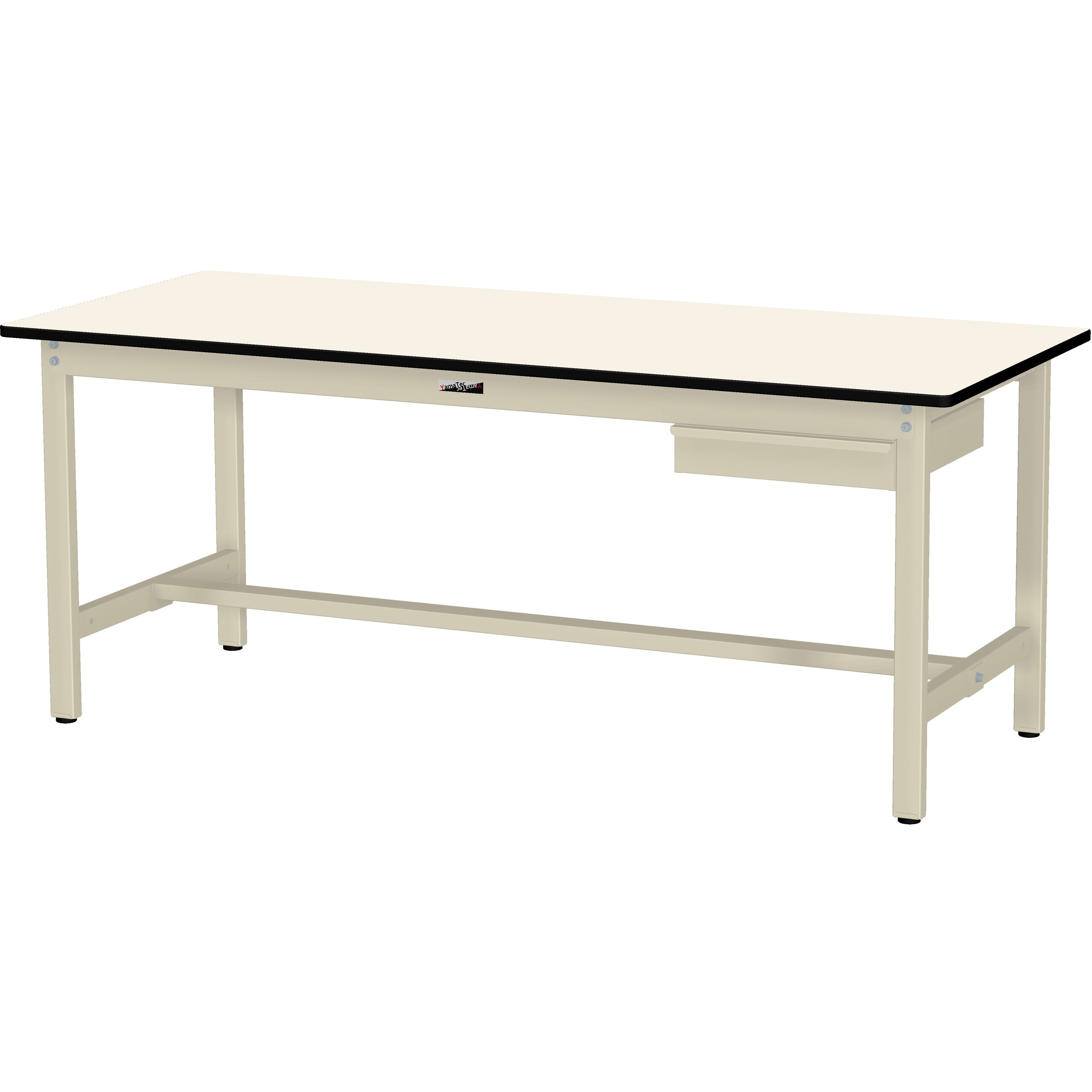 SWR-1875-II+S1-IV ワークテーブル300シリーズH740固定式(1段(浅型W394mm)キャビネット付き) 山金工業 塩ビシート製天板 アイボリー 間口1800mm奥行750mm