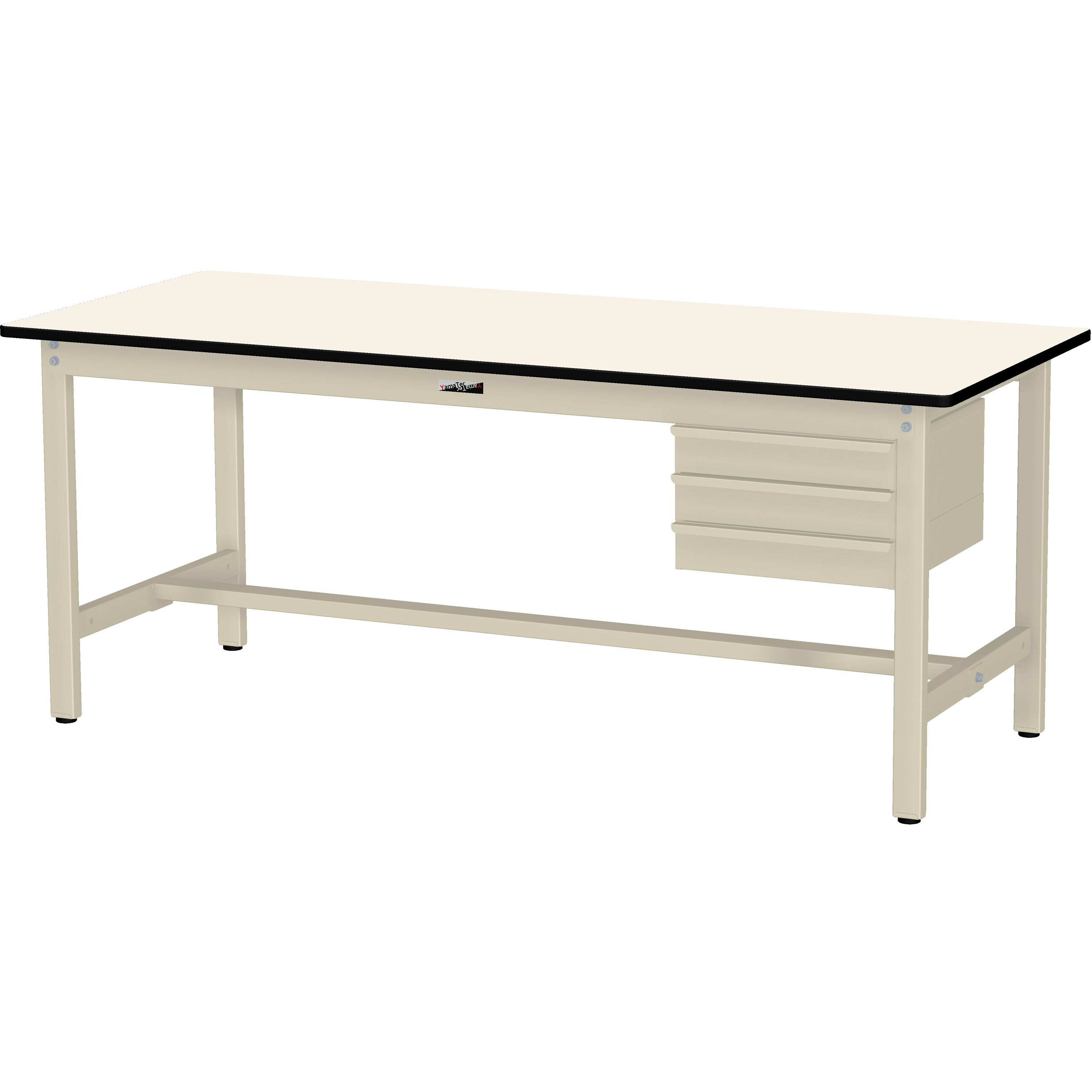 SWP-660-II+S3-IV ワークテーブル300シリーズH740固定式(3段(浅型W394mm)キャビネット付き) 山金工業 ポリエステル製天板 アイボリー 間口600mm奥行600mm