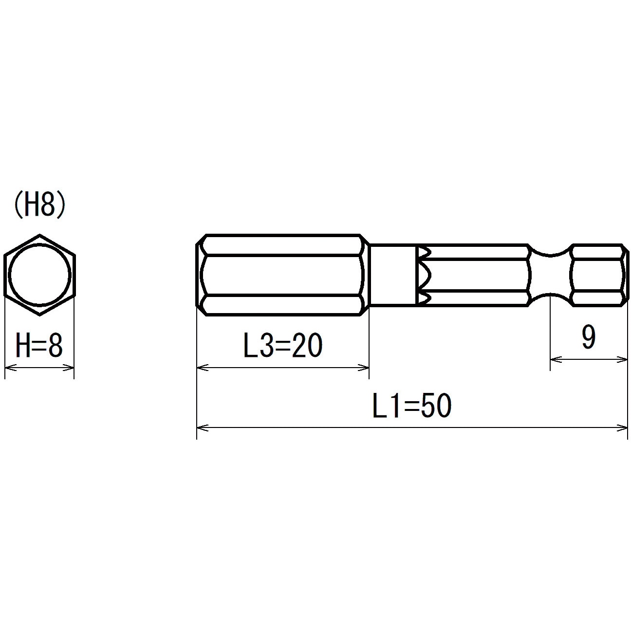 V17X-H8-50 6.35六角シャンクヘキサゴンビット 近江精機 片頭 先端