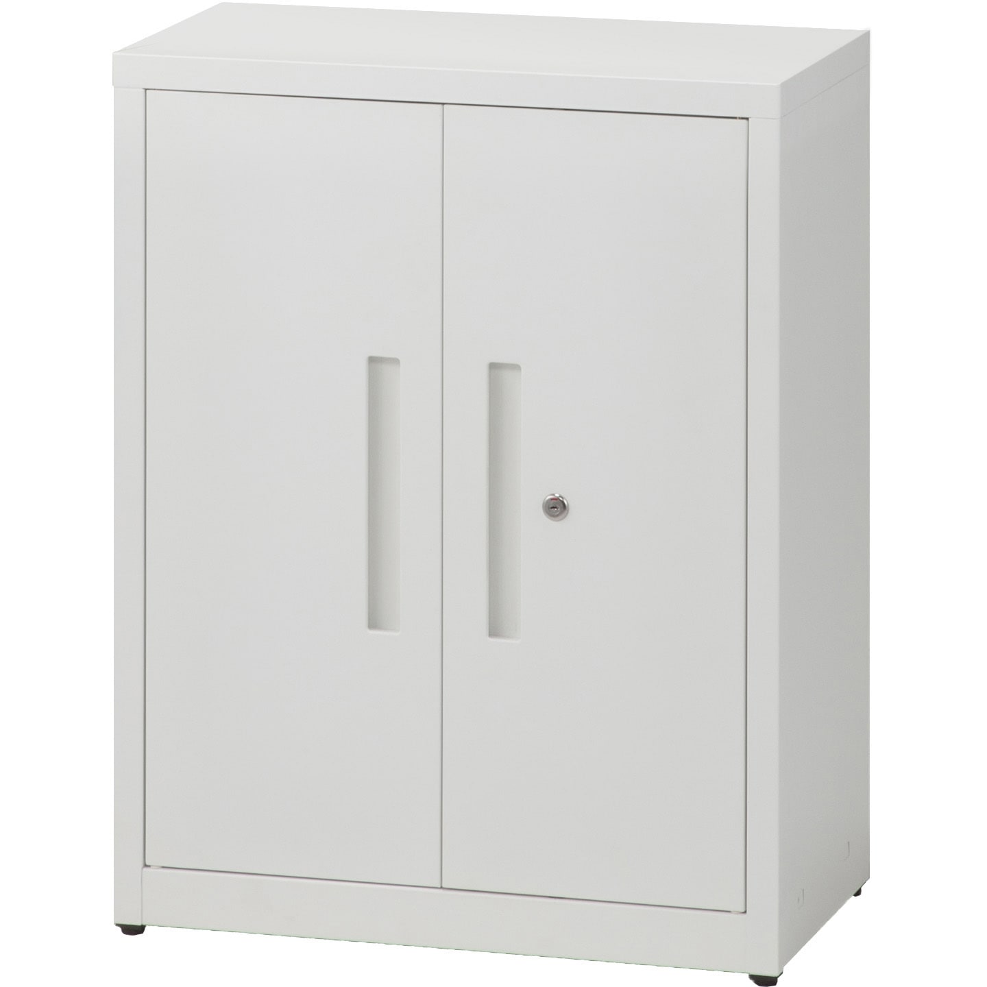 744348 A4浅型書庫両開き(スリムタイプ) スマイル(家具) ホワイト色 下置き専用 付き 幅600mm奥行350mm高さ772mm