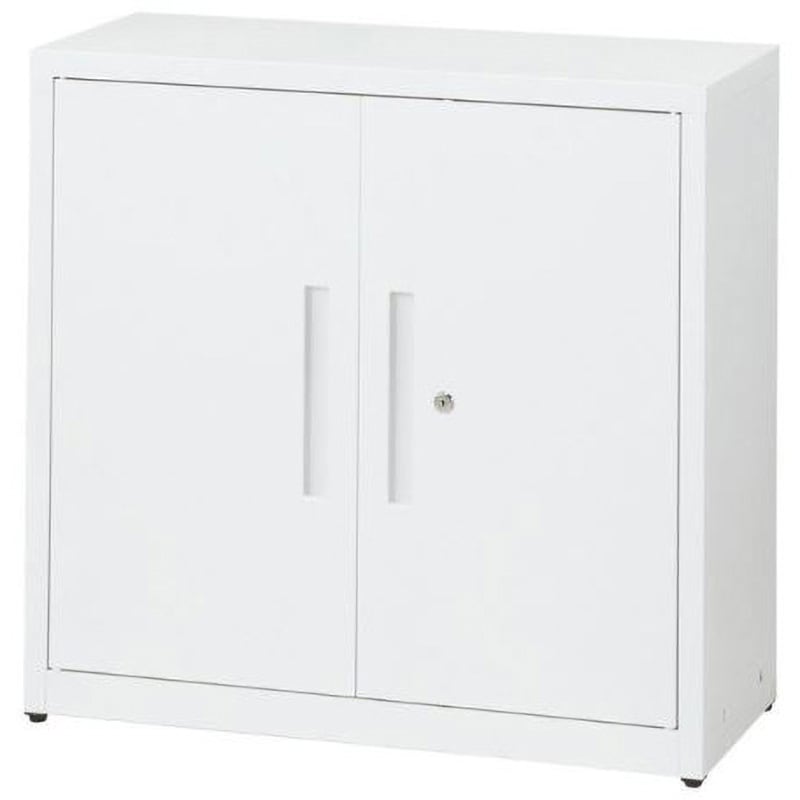 744925 A4浅型書庫両開き スマイル(家具) ホワイト色 幅800mm奥行350mm高さ772mm