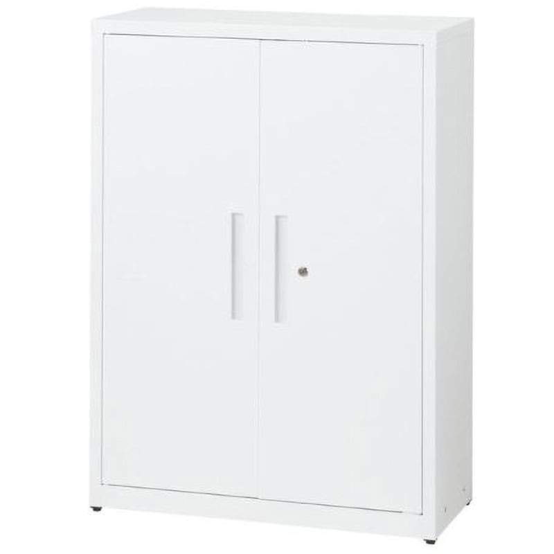 744927 A4浅型書庫両開き スマイル(家具) ホワイト色 幅800mm奥行350mm高さ1110mm