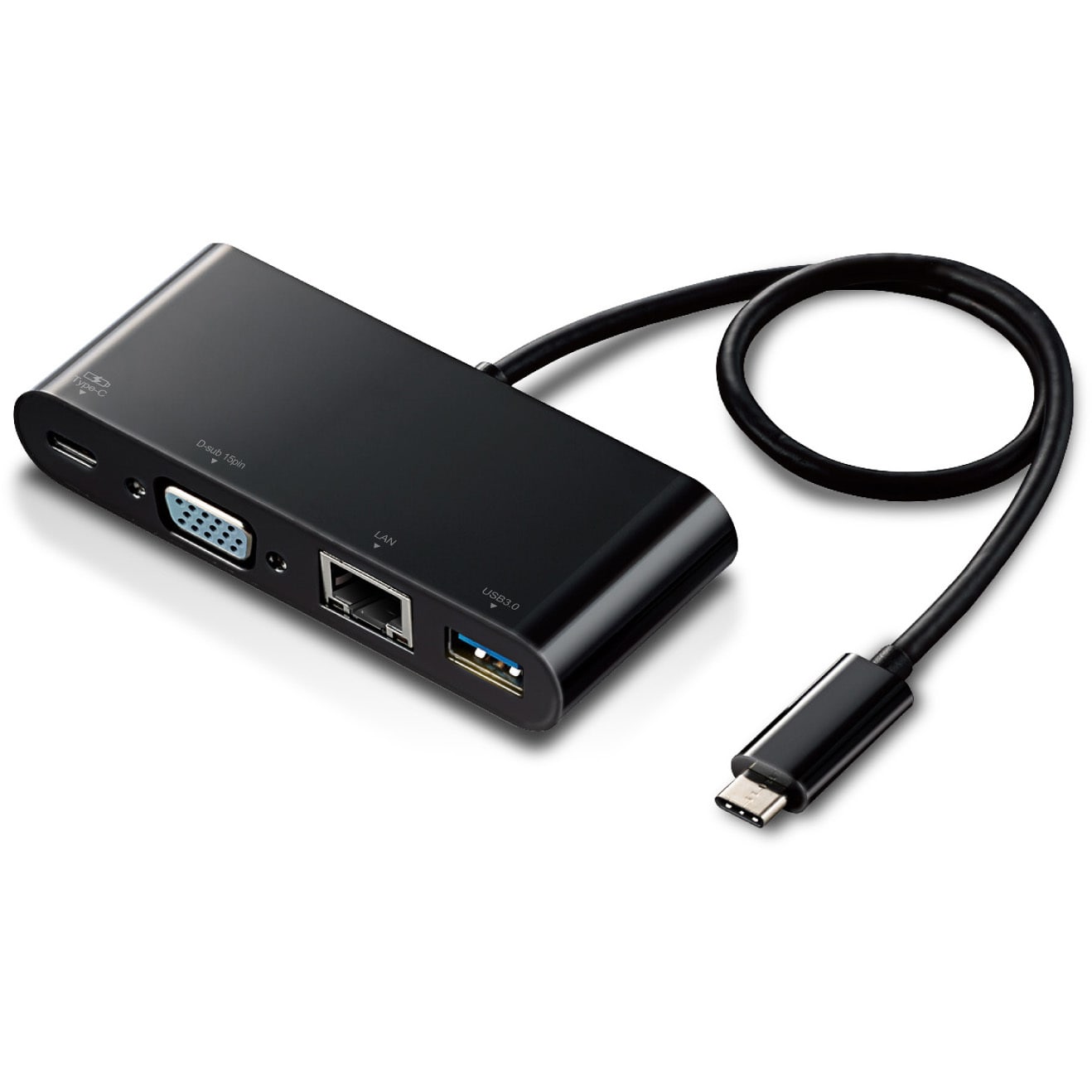 DST-C10BK USBハブ ドッキングステーション PD対応 Type-C接続 USB3.0 VGA LAN 小型 軽量 ケーブル直付け  マルチハブ 1個 エレコム 【通販モノタロウ】