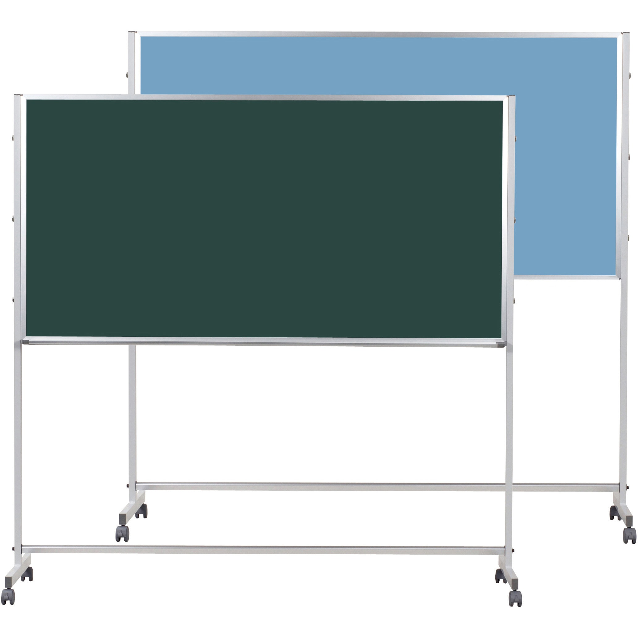 PTSK306-741 スチールグリーン黒板、ワンウェイ掲示板 Pシリーズ脚付 W1800×H915 馬印 ブルー色   PTSK306-741