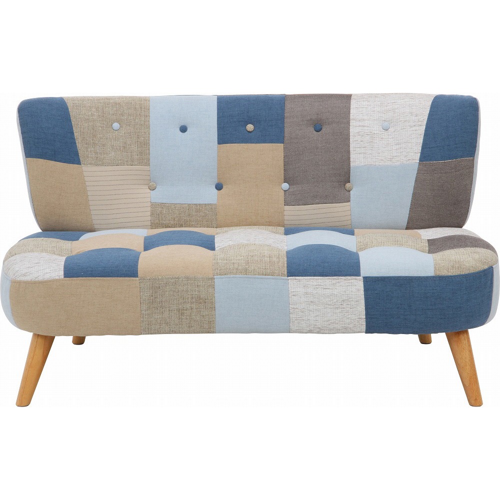 不二貿易 ソファ 2人掛け パッチワーク ブルーグレー シーザー 48374