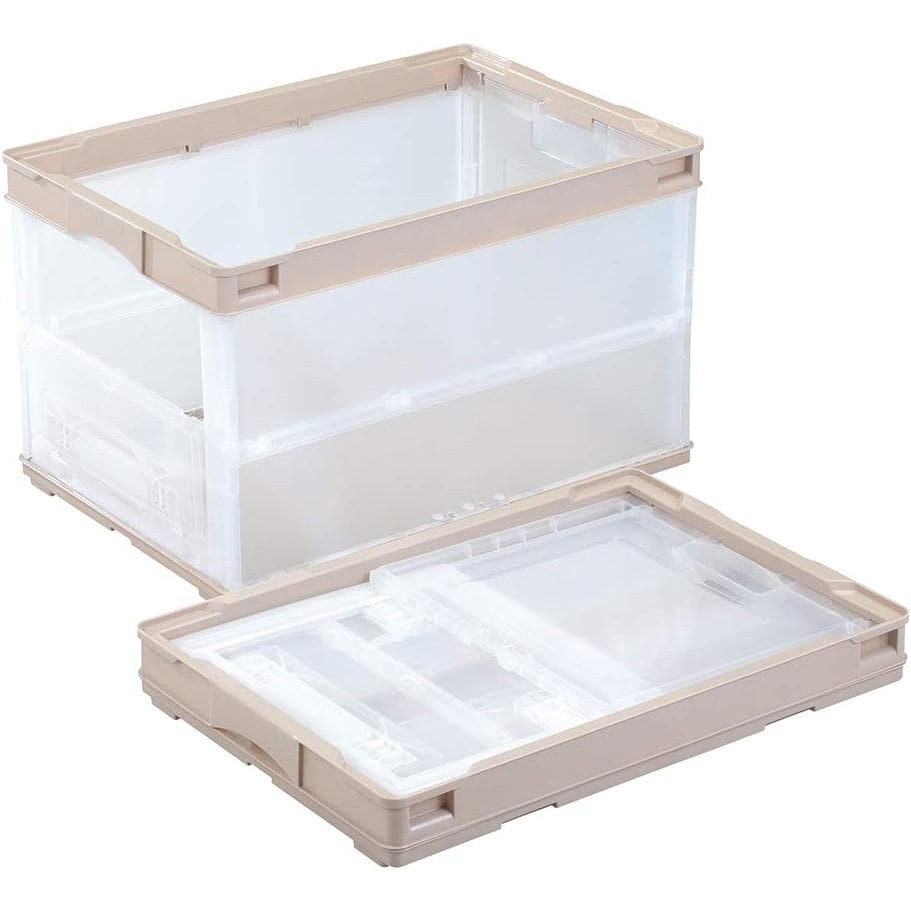 ACCP192×2 折りたたみコンテナ リス 容量50L 短辺開きタイプ フタなし ベージュ色  1セット(50L×2個)