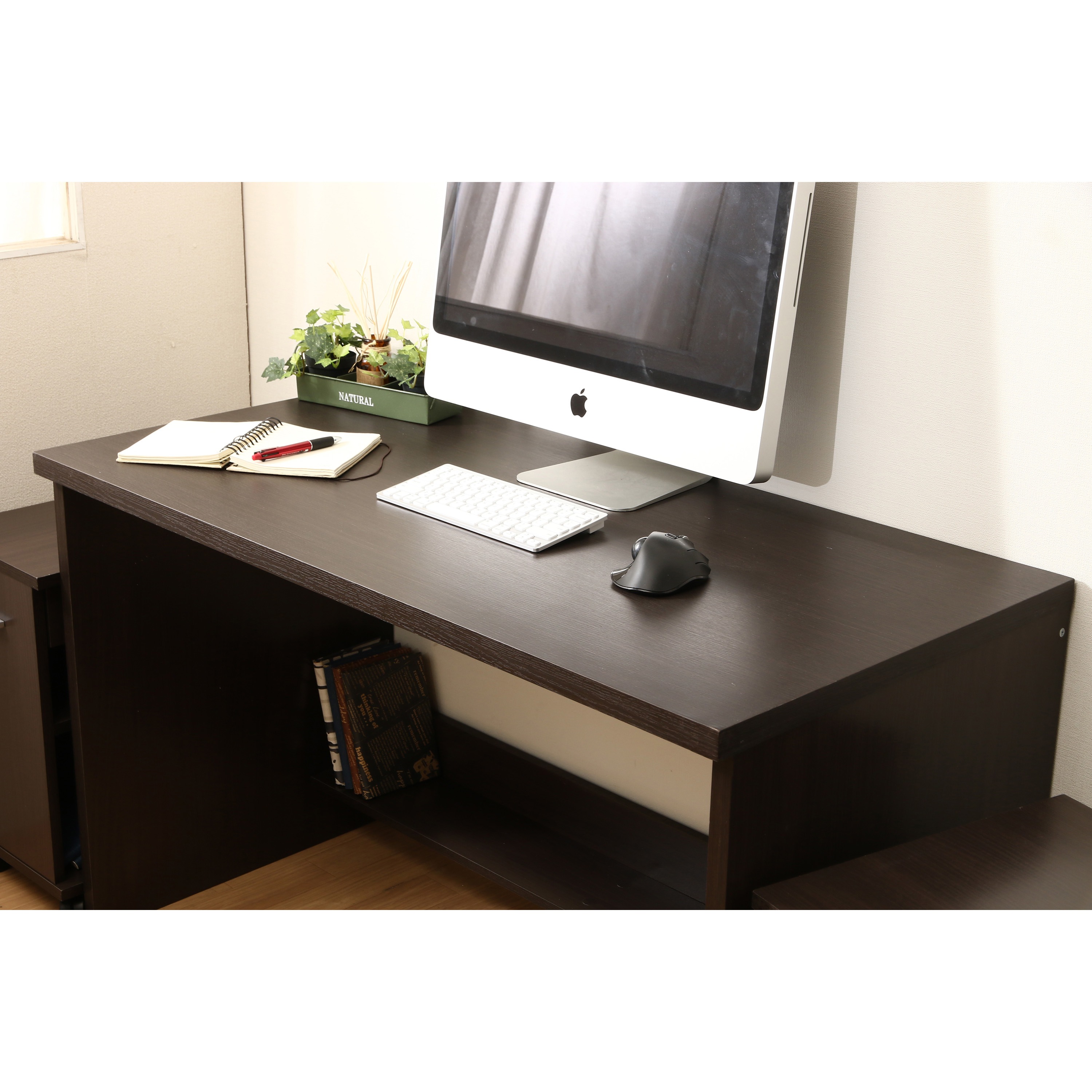 99257 デスク3点セット 不二貿易 幅1200mm 材質:木 ブラウン色 高さ