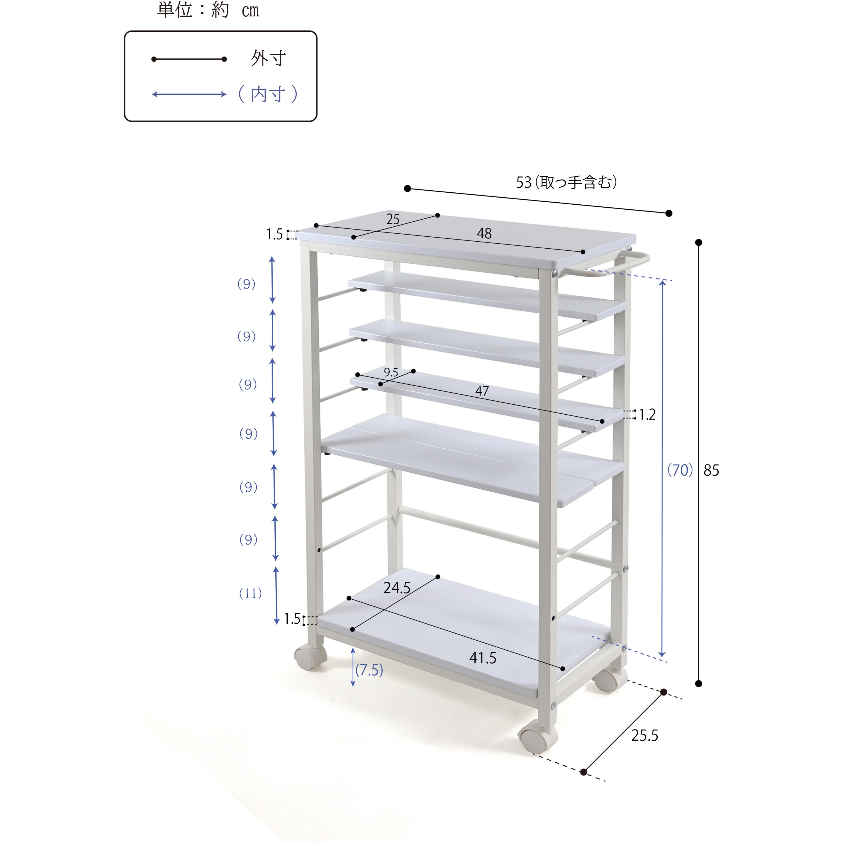 KW-2585 WH スリム収納ワゴン 1台 フクダクラフト 【通販モノタロウ】