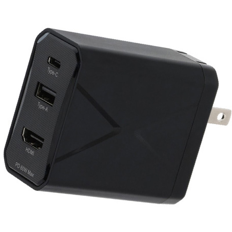 GH-ACU3PA-BK AC-USBアダプタ Type-A/C/HDMI GaN 65W グリーンハウス ブラック色   GH-ACU3PA-BK