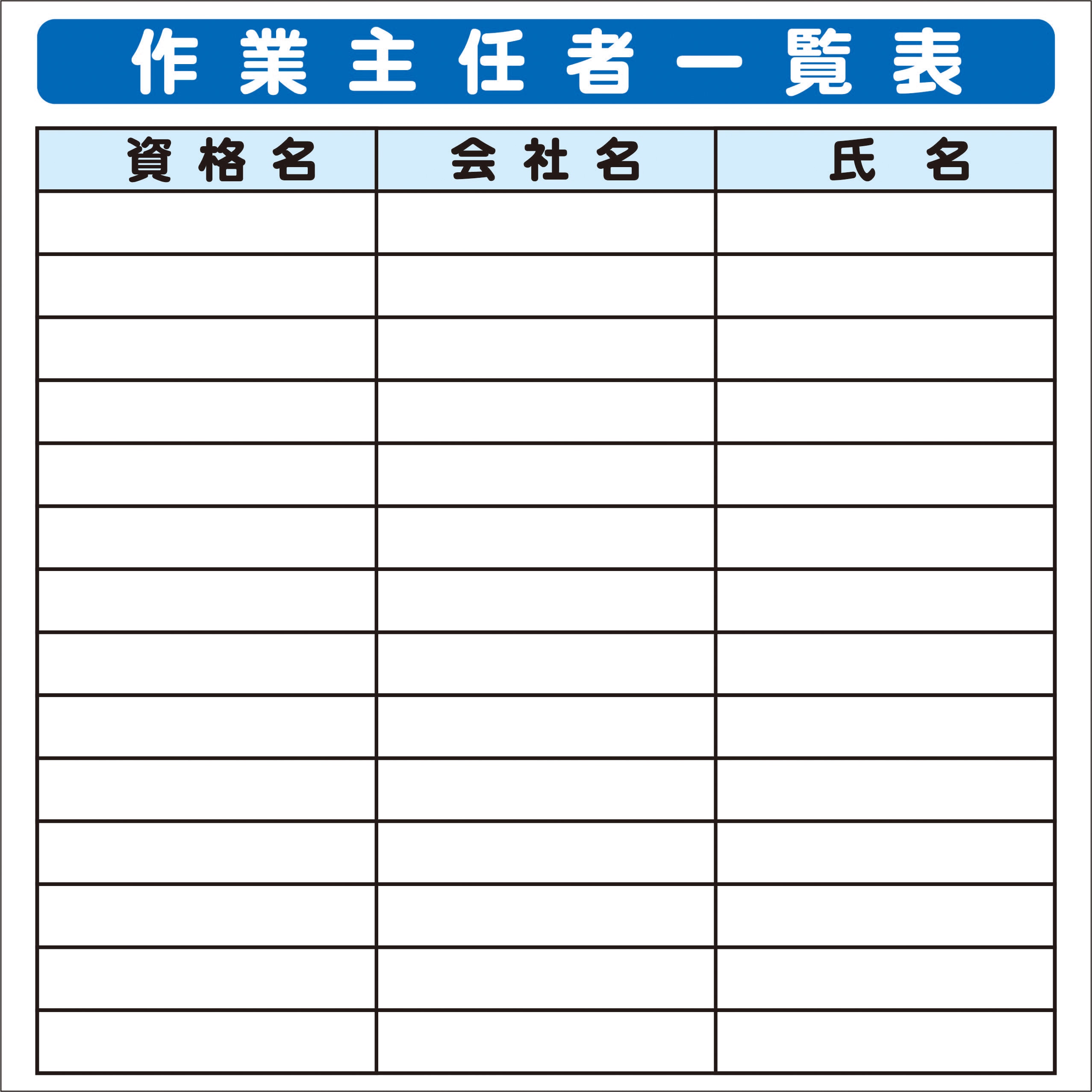 SYSP-07 システム掲示板パーツ 作業主任者一覧表 安全興業 高さ900mm幅900mm  SYSP-07